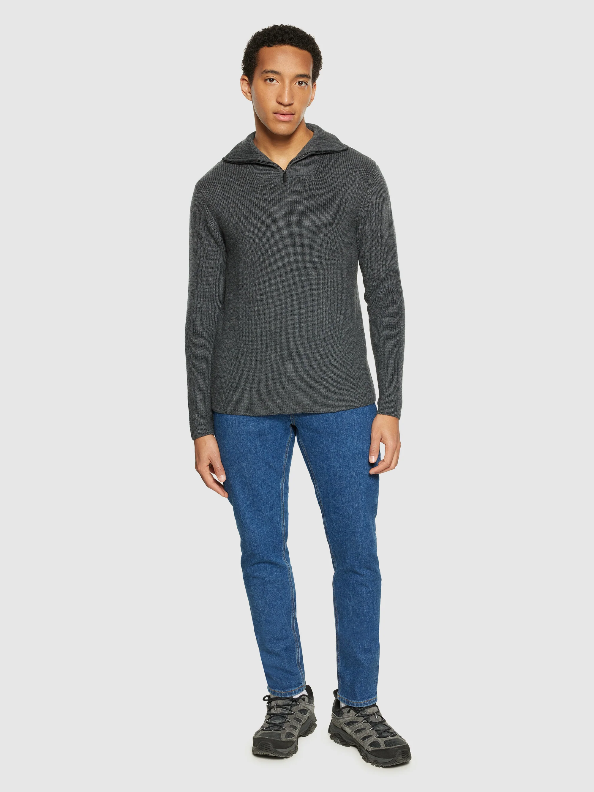 1/2 neck zip merino wool rib knit - Dark Grey Melange - Image 4