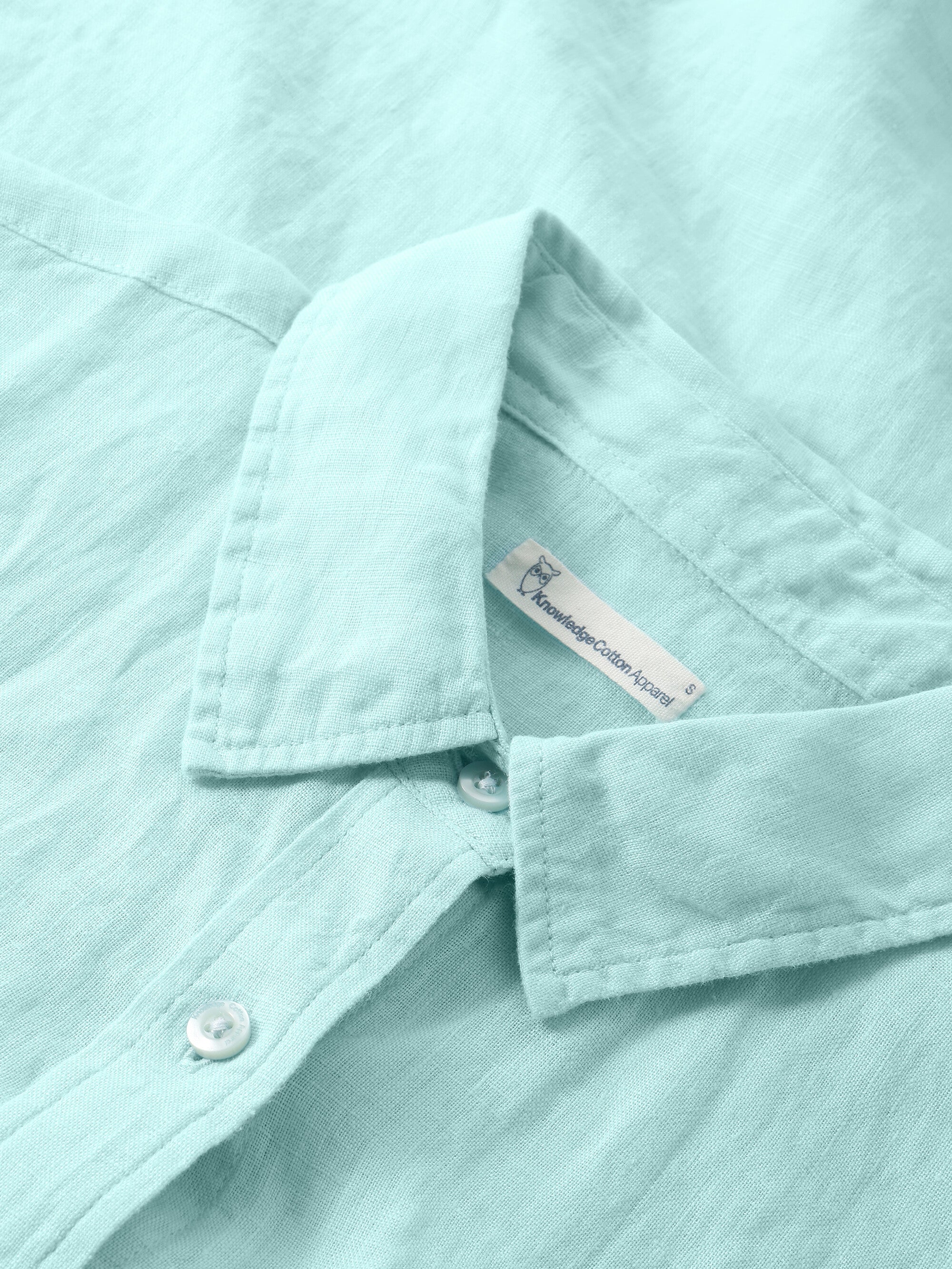 ASTER fold up short sleeve linen shirt - Aqua Esque - Image 2