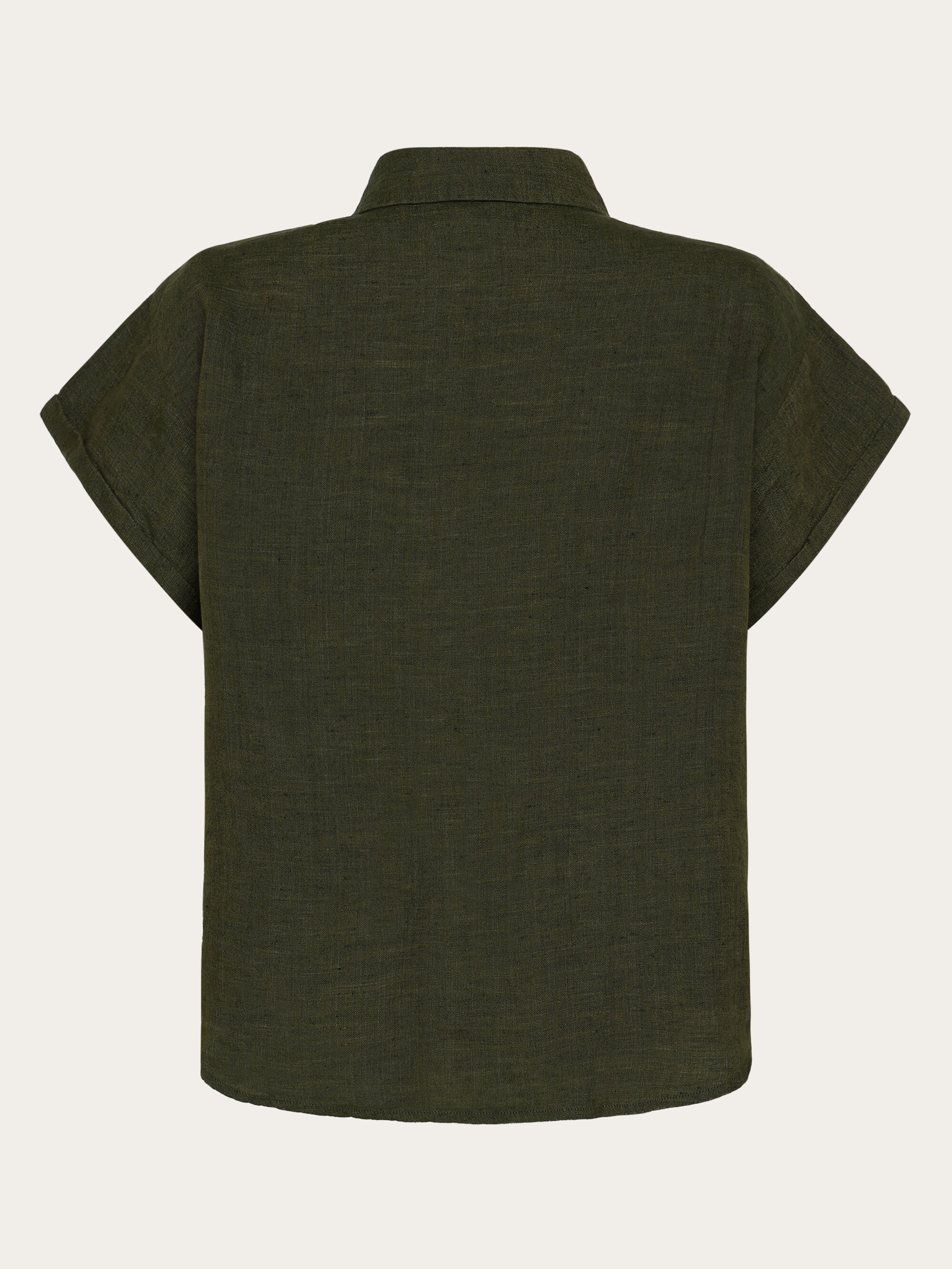 ASTER fold up short sleeve linen shirt - Burned Olive - Image 6