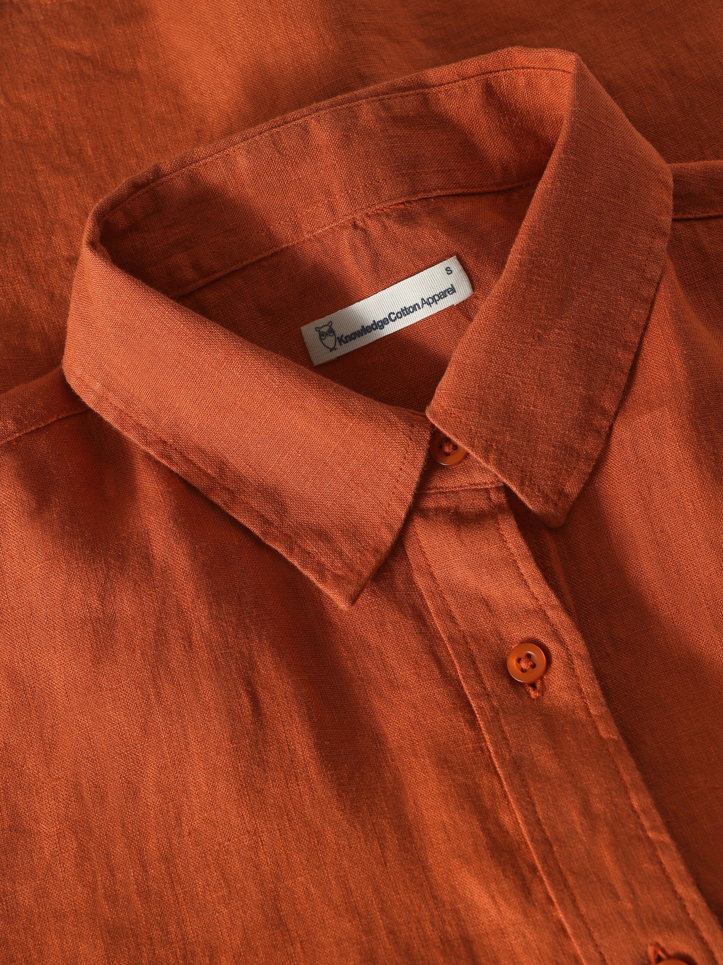 ASTER fold up short sleeve linen shirt - Burnt Brick - Image 2