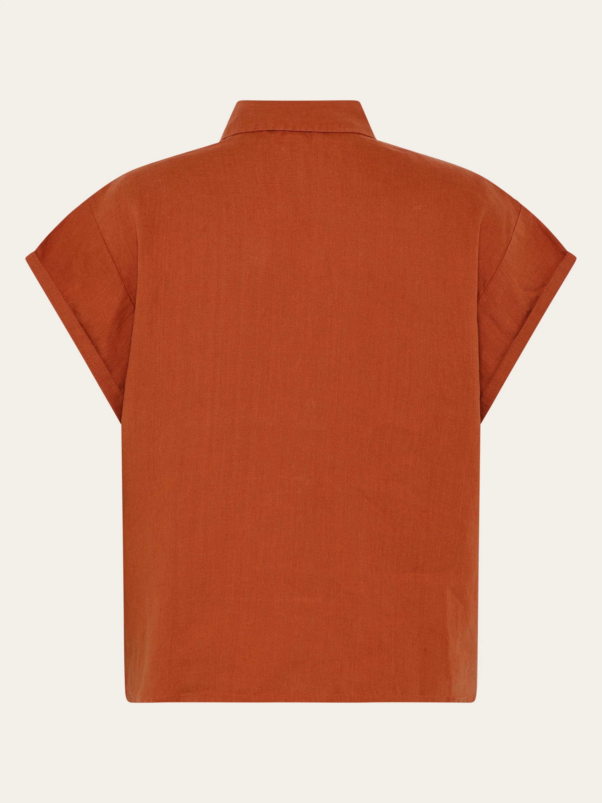 ASTER fold up short sleeve linen shirt - Burnt Brick - Image 3