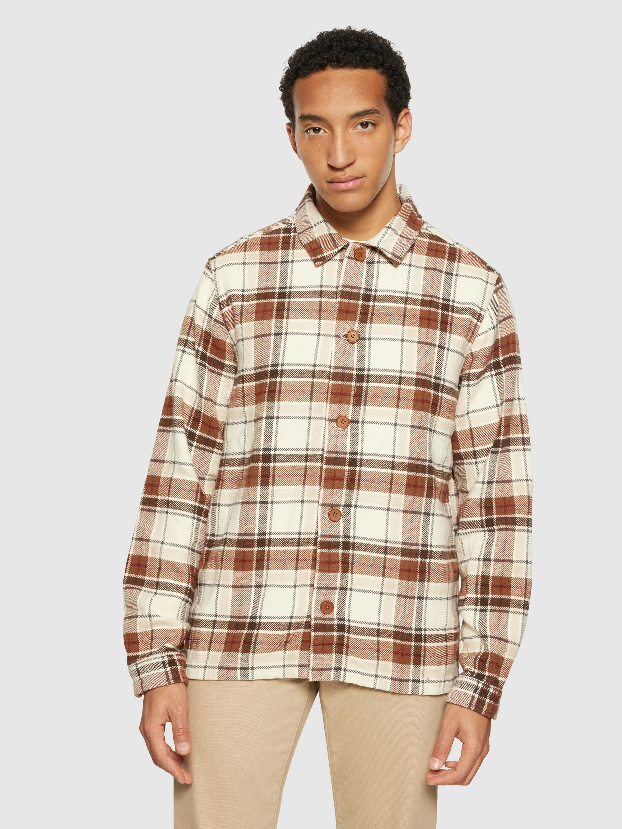 Big checked heavy flannel overshirt - Beige check - Image 2