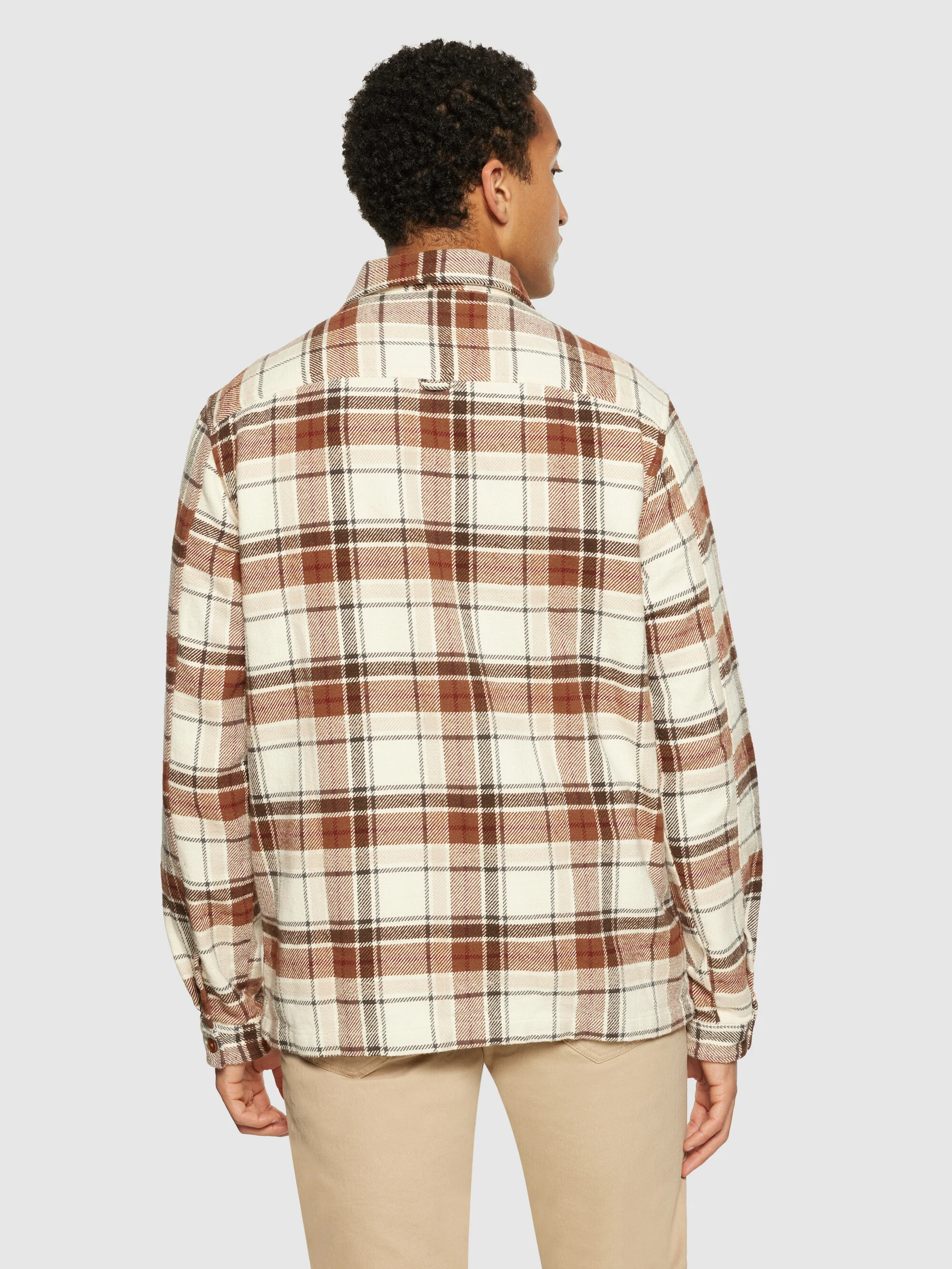 Big checked heavy flannel overshirt - Beige check - Image 3