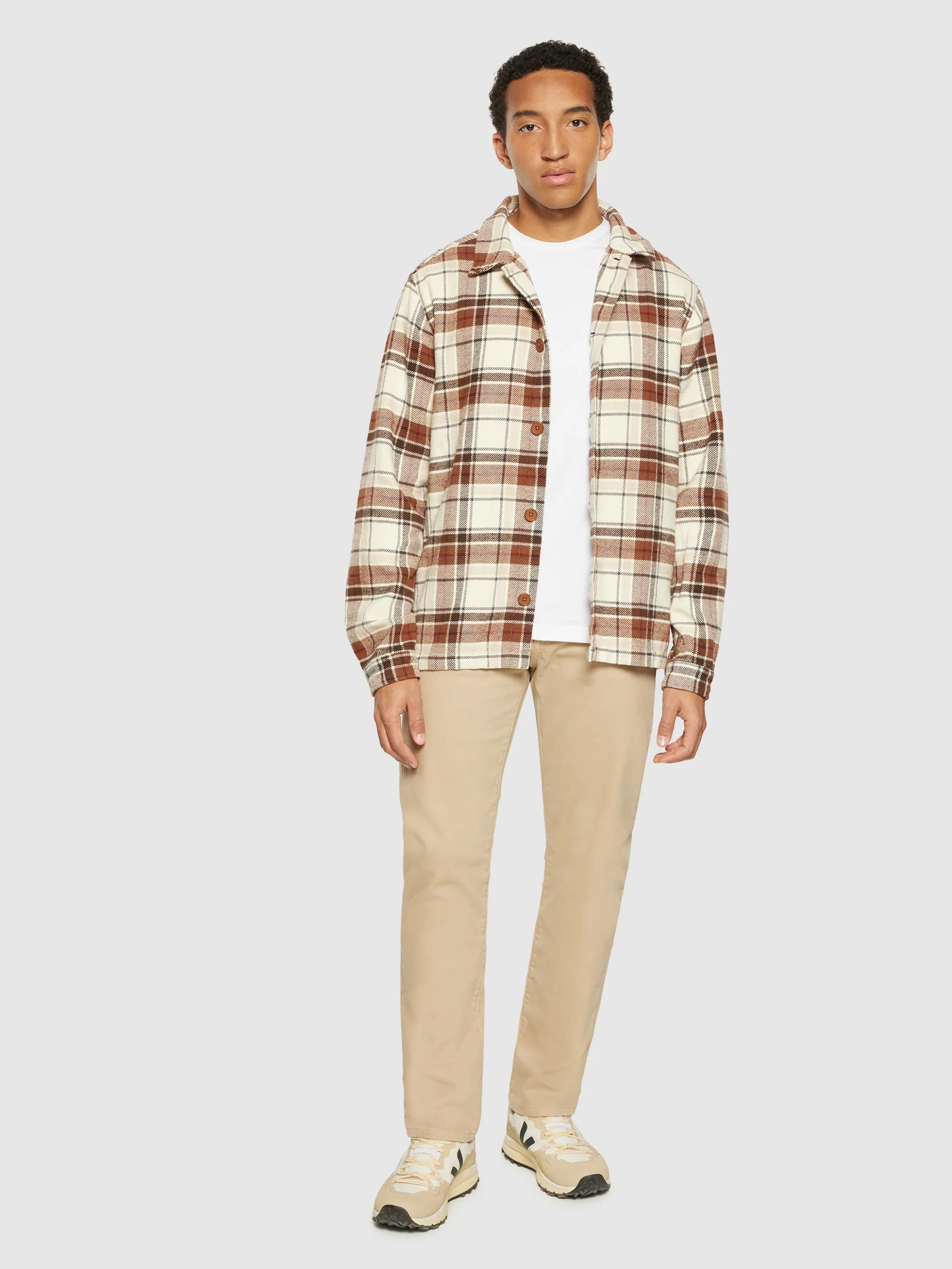 Big checked heavy flannel overshirt - Beige check - Image 4