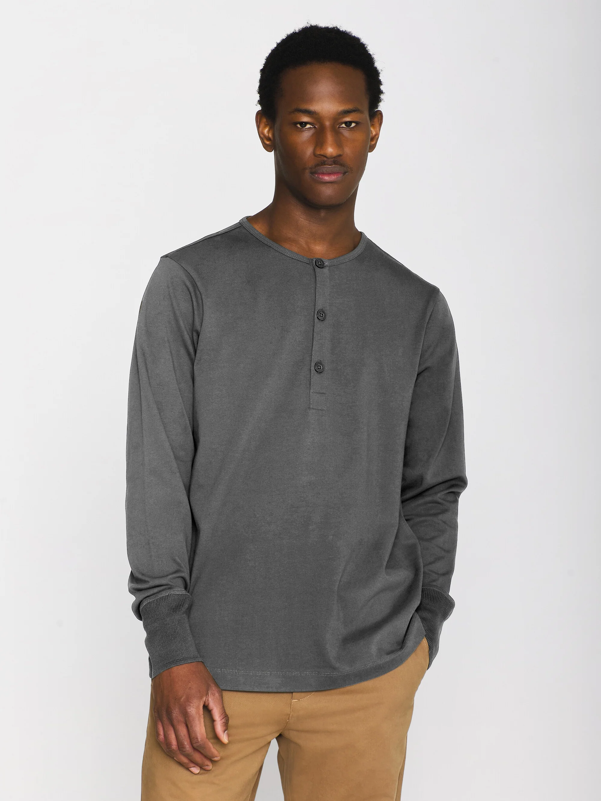 Heavy jersey henley shirt - Dark Grey Melange - Image 2