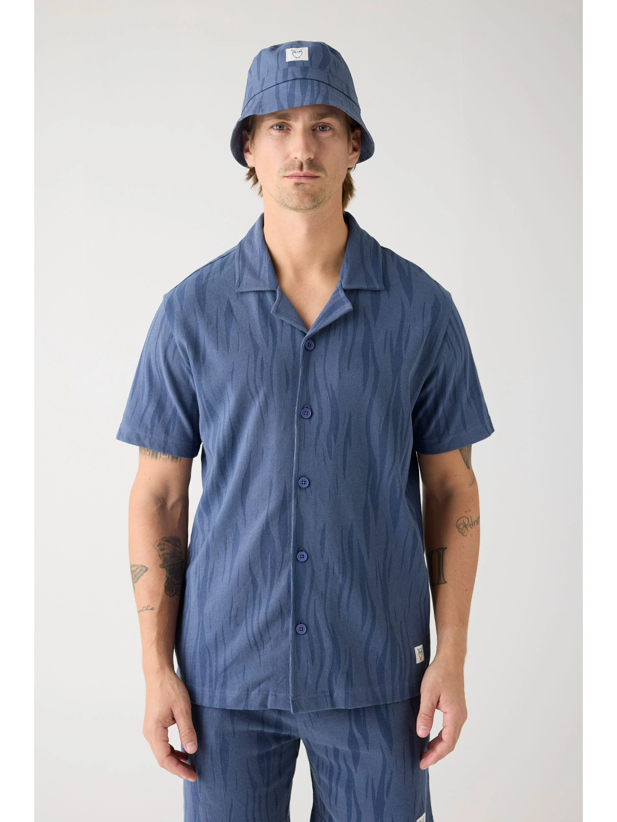 Bouclé loose fit Northern Lights short sleeve shirt - GOTS/Vegan - Blue - Image 2