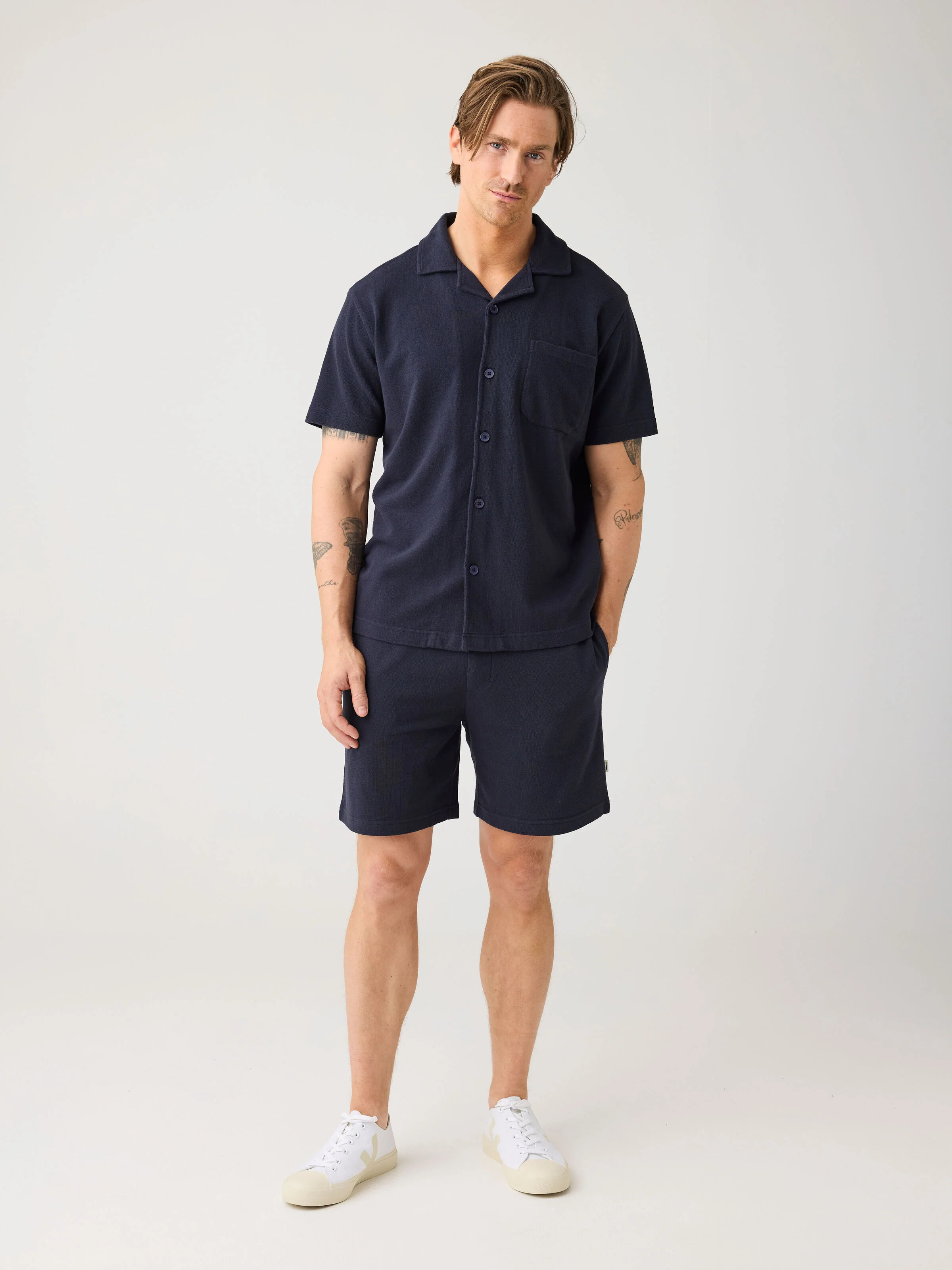 Relaxed bouclé short sleeve shirt - Night Sky - Image 3