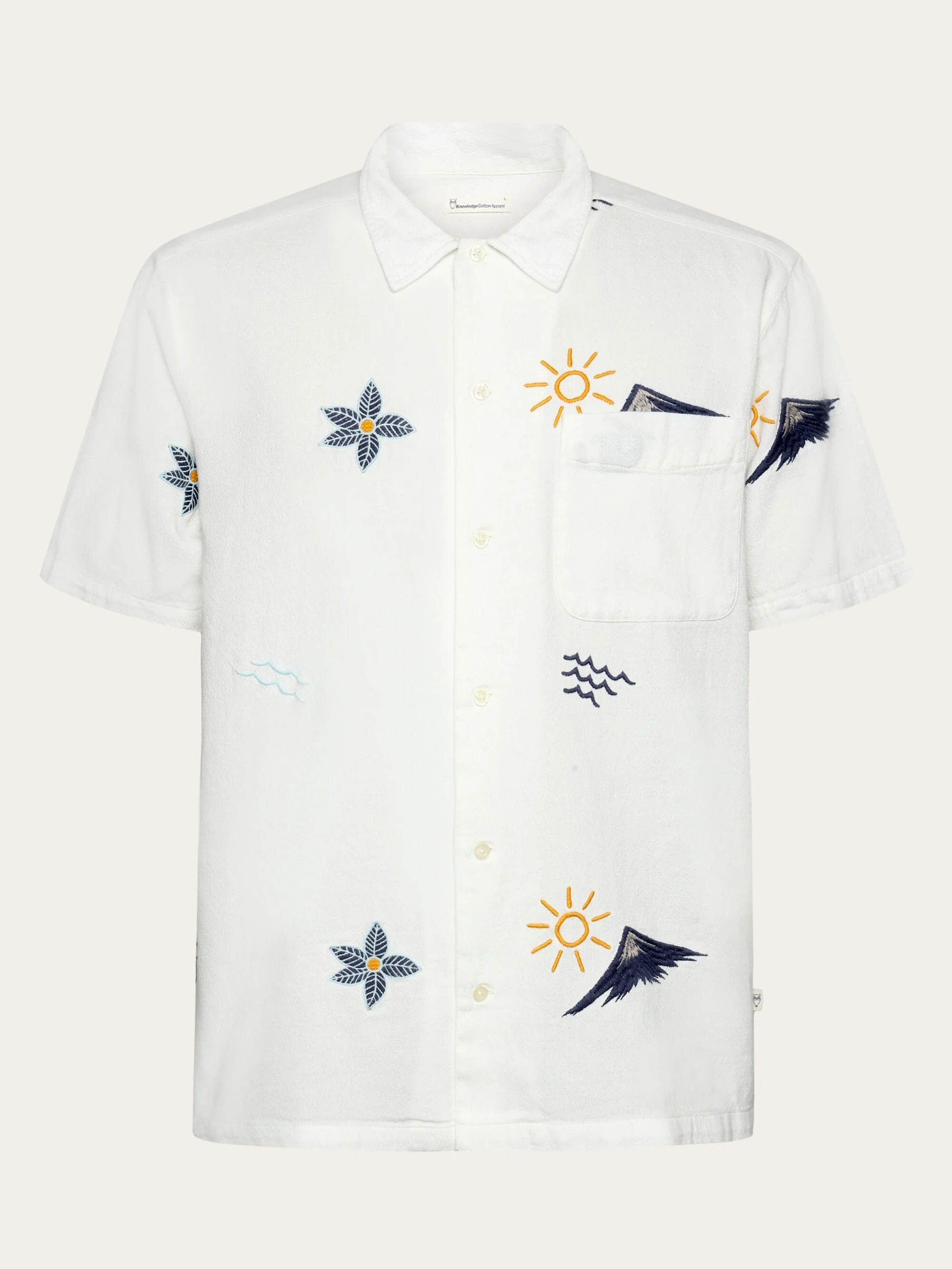 Box fit short sleeve shirt with embroidery - GOTS/Vegan - Egret
