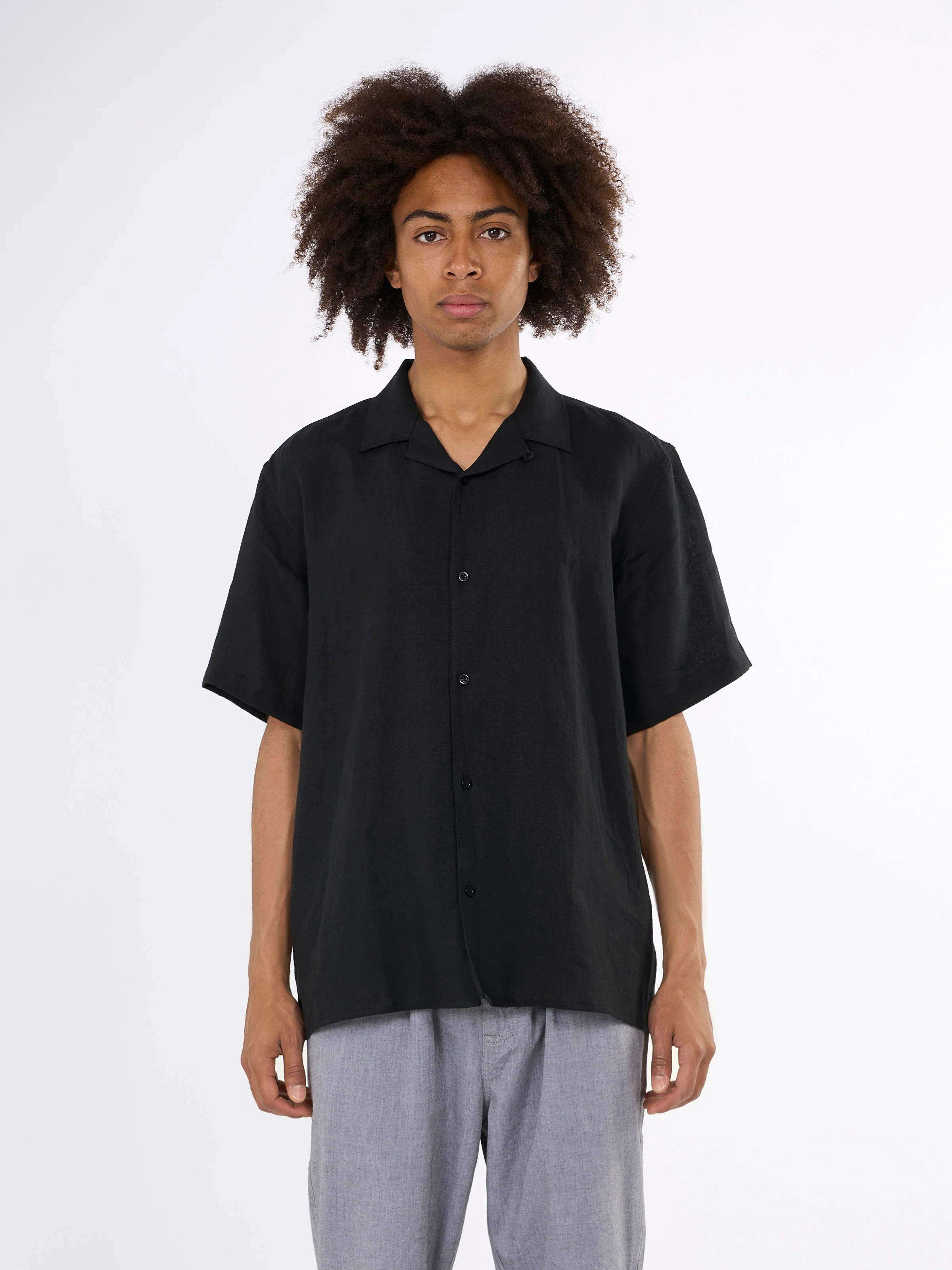 Box fit short sleeved linen shirt - Black Jet - Image 2