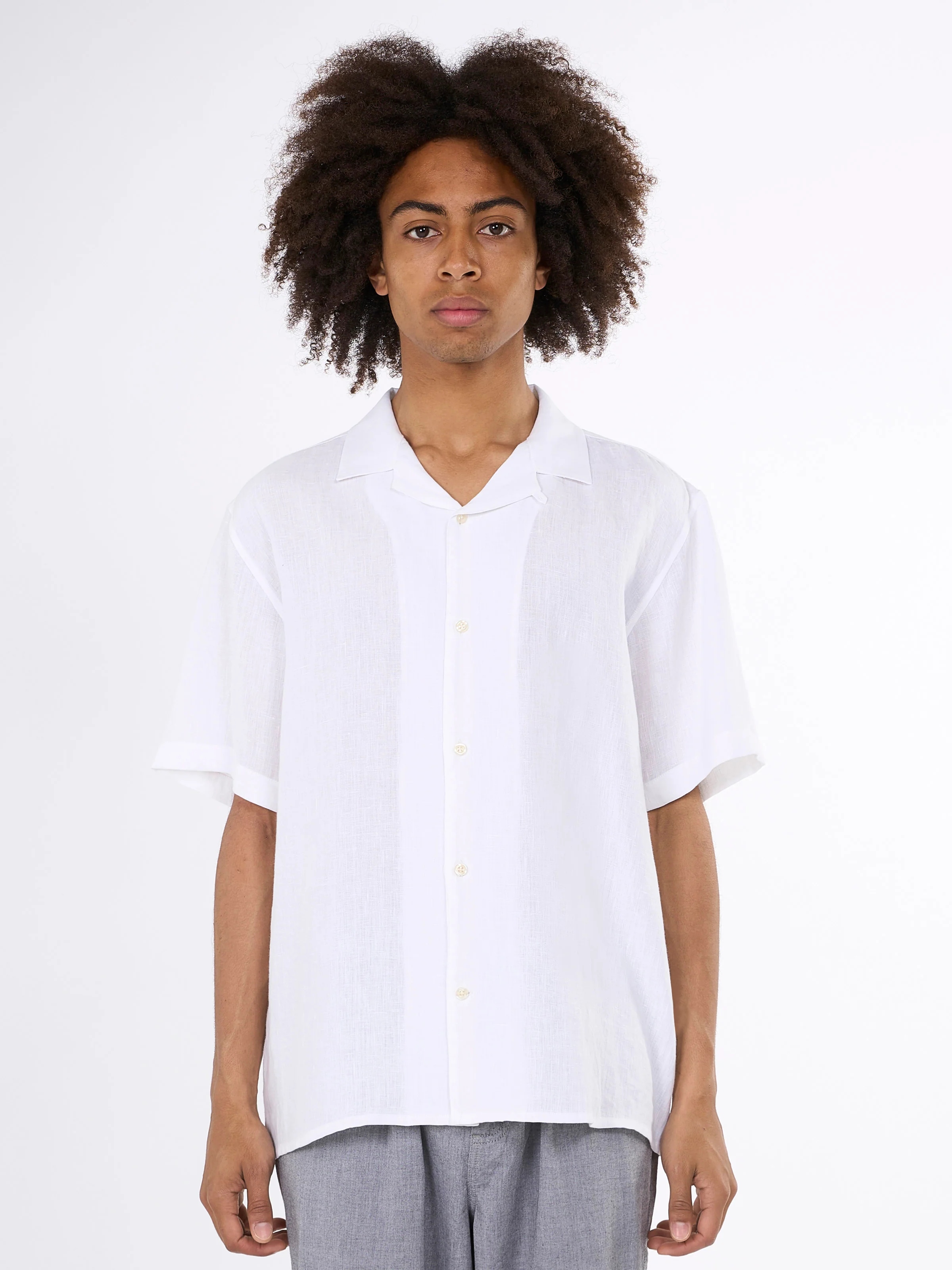 Box fit short sleeved linen shirt - Bright White - Image 2