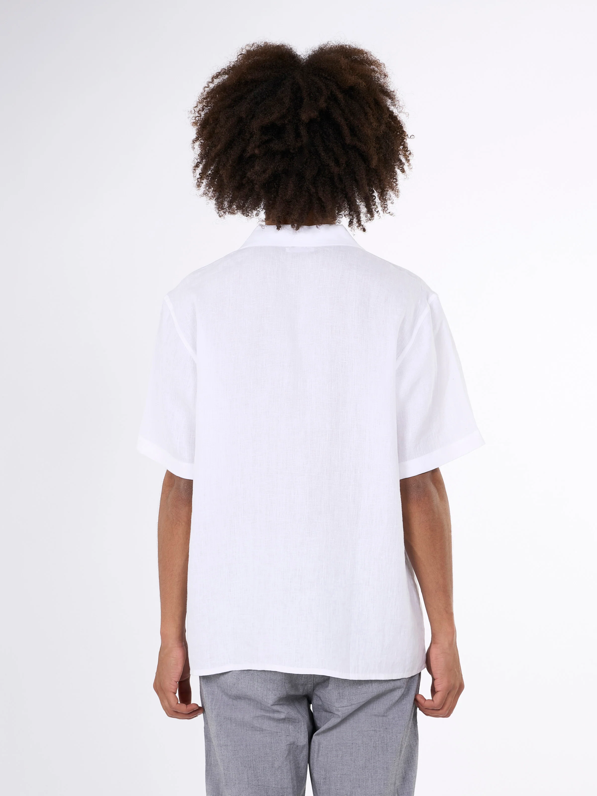 Box fit short sleeved linen shirt - Bright White - Image 3