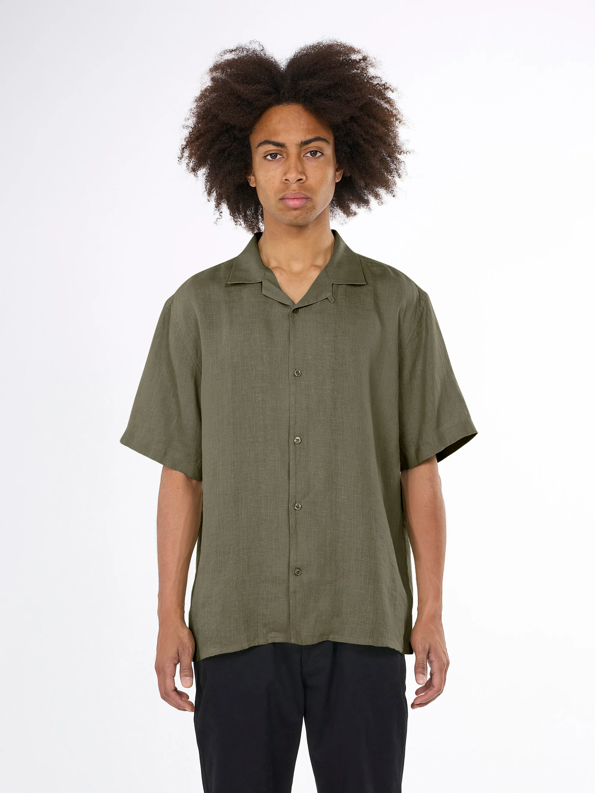 Box fit short sleeved linen shirt - Burned Olive - Image 2