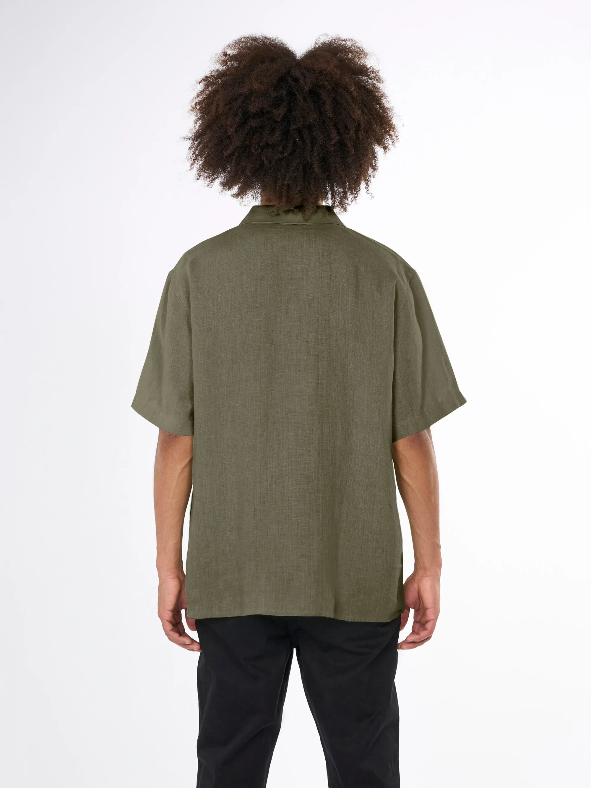 Box fit short sleeved linen shirt - Burned Olive - Image 3