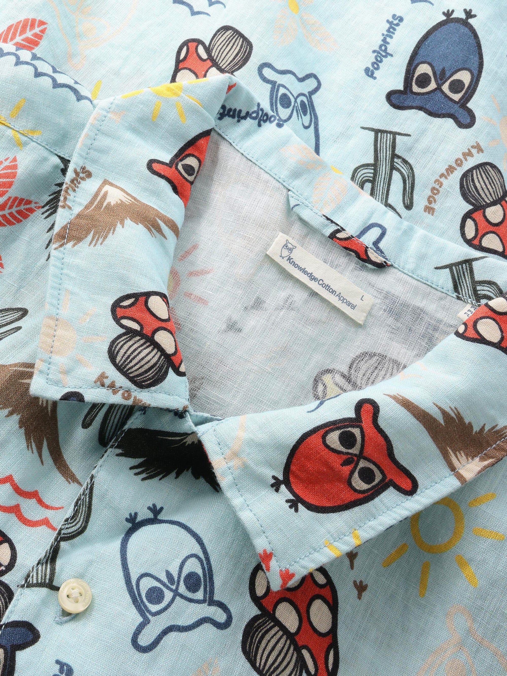 Box short sleeve AOP linen shirt - GOTS/Vegan - Aqua Esque - Image 2
