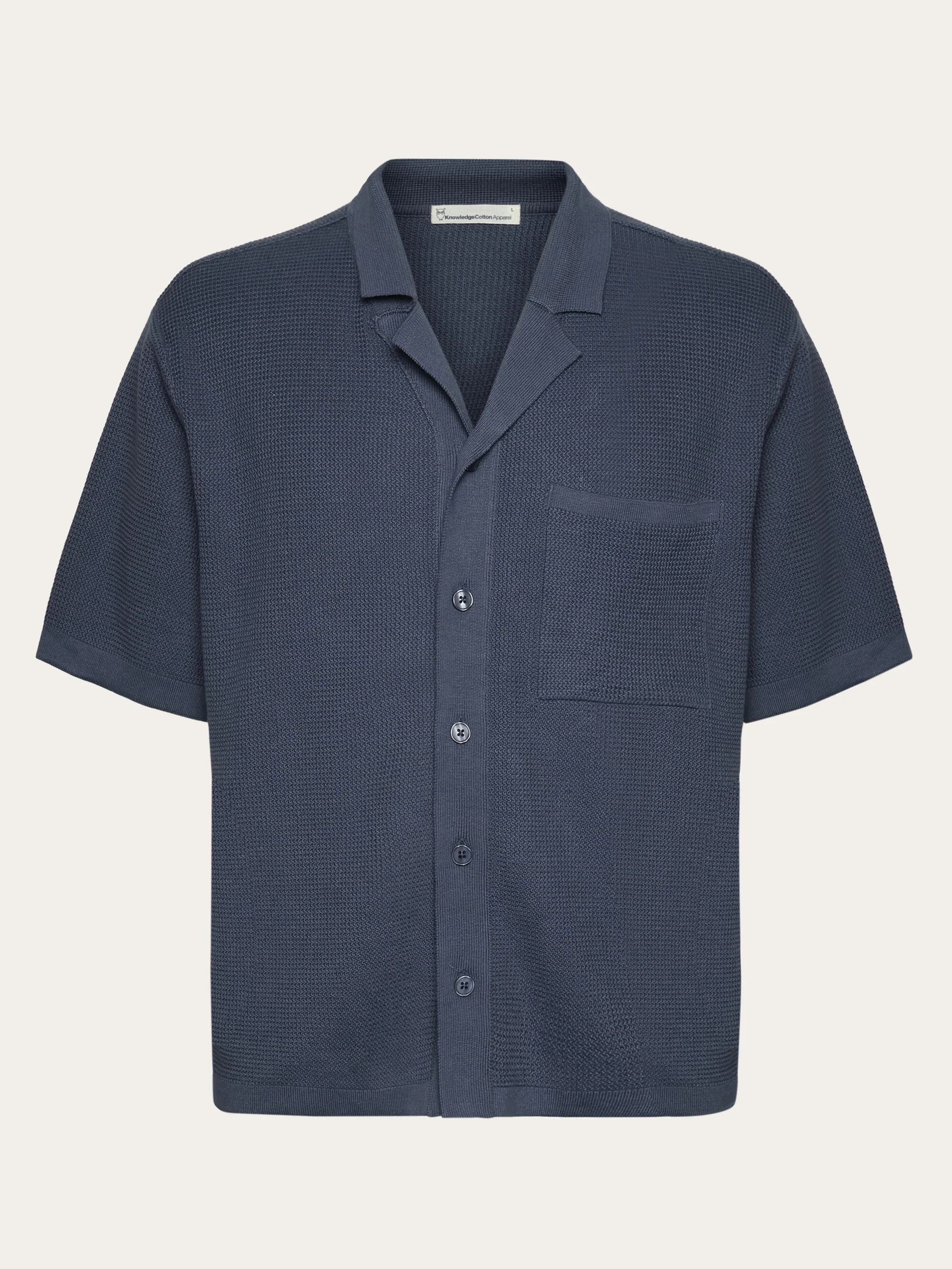 Boxy short sleeve structured knitted shirt - Regenerative Organic Certified™ - GOTS/Vegan - Vintage Indigo