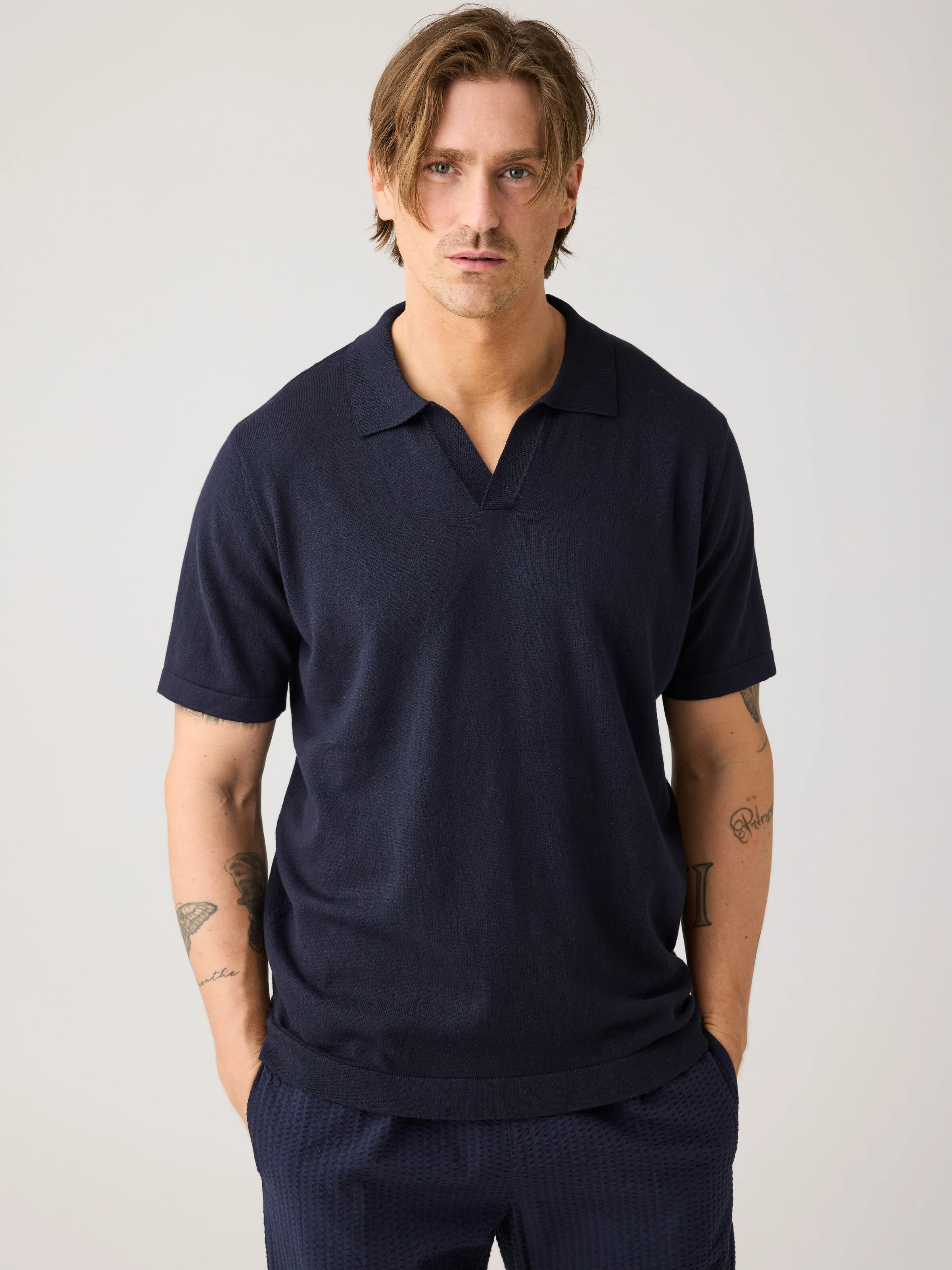 Cashmere knit polo - Night Sky - Image 2