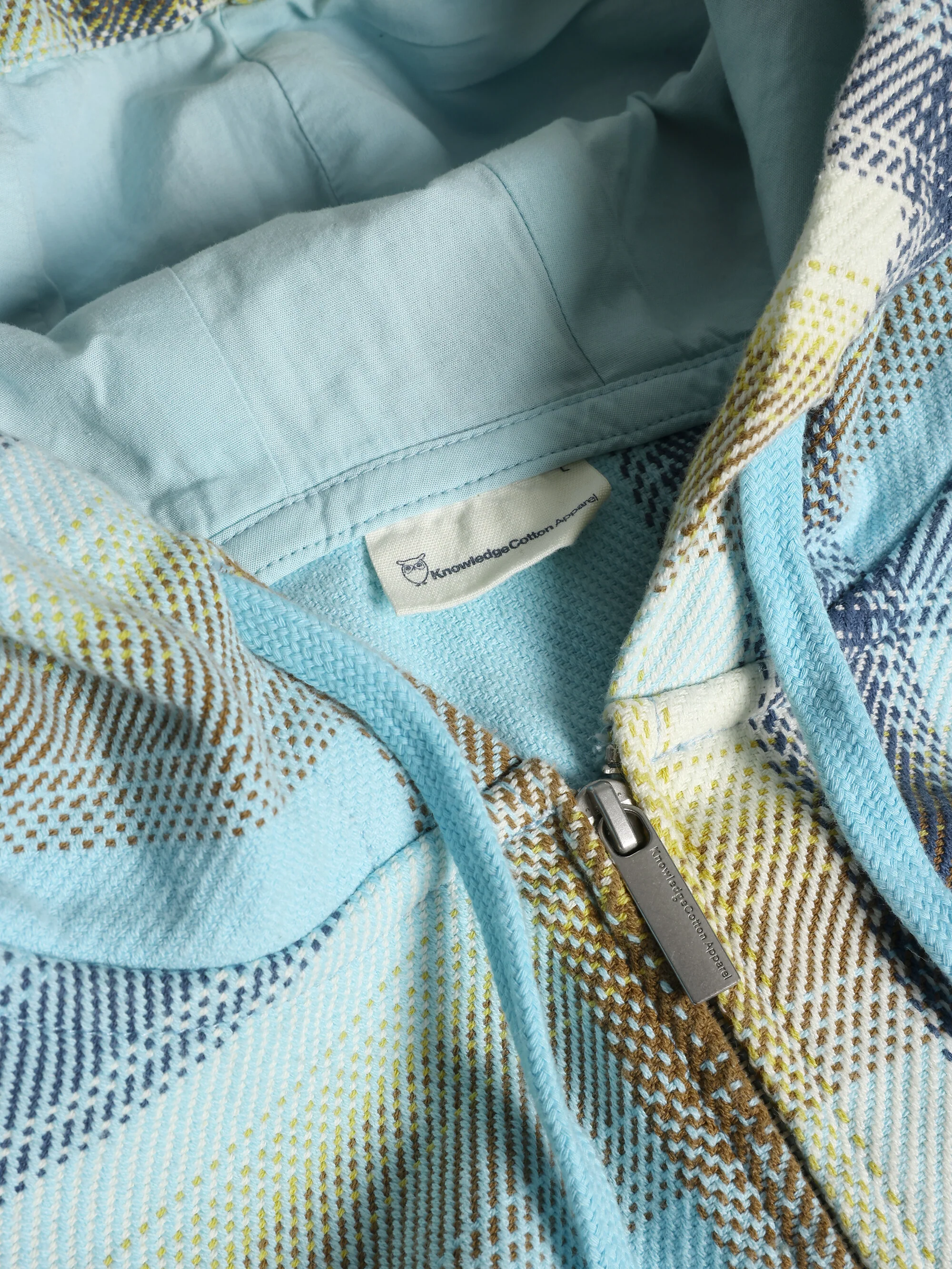 Checked hoodie twill zipper jacket - GOTS/Vegan - Navy - Image 4