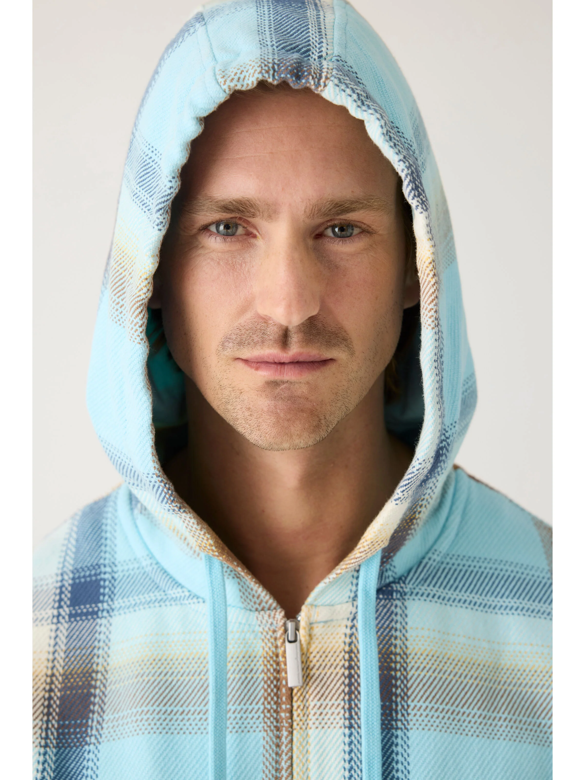 Checked hoodie twill zipper jacket - GOTS/Vegan - Navy - Image 5