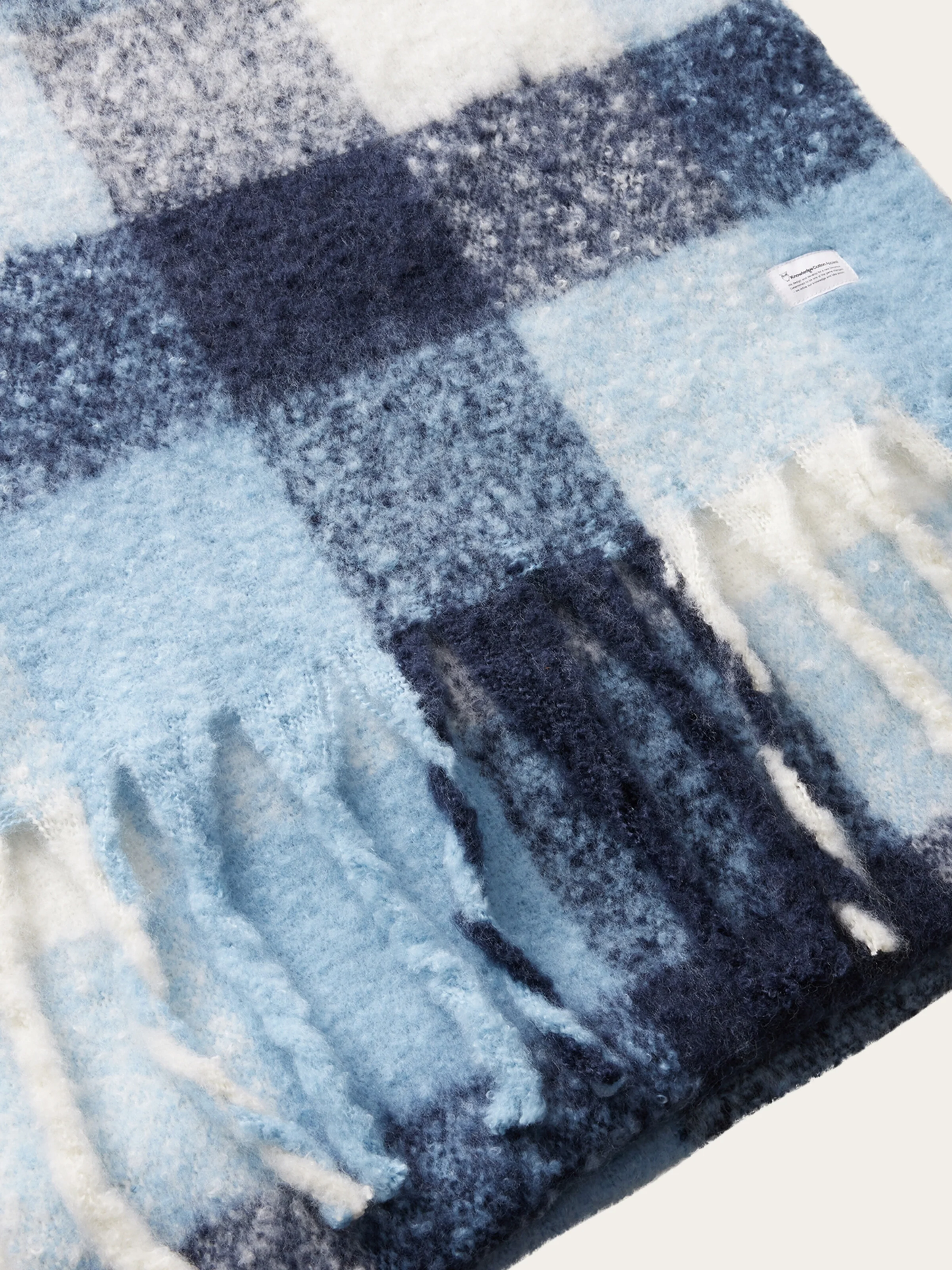 Recycled fringe scarf - Blue check - Image 3