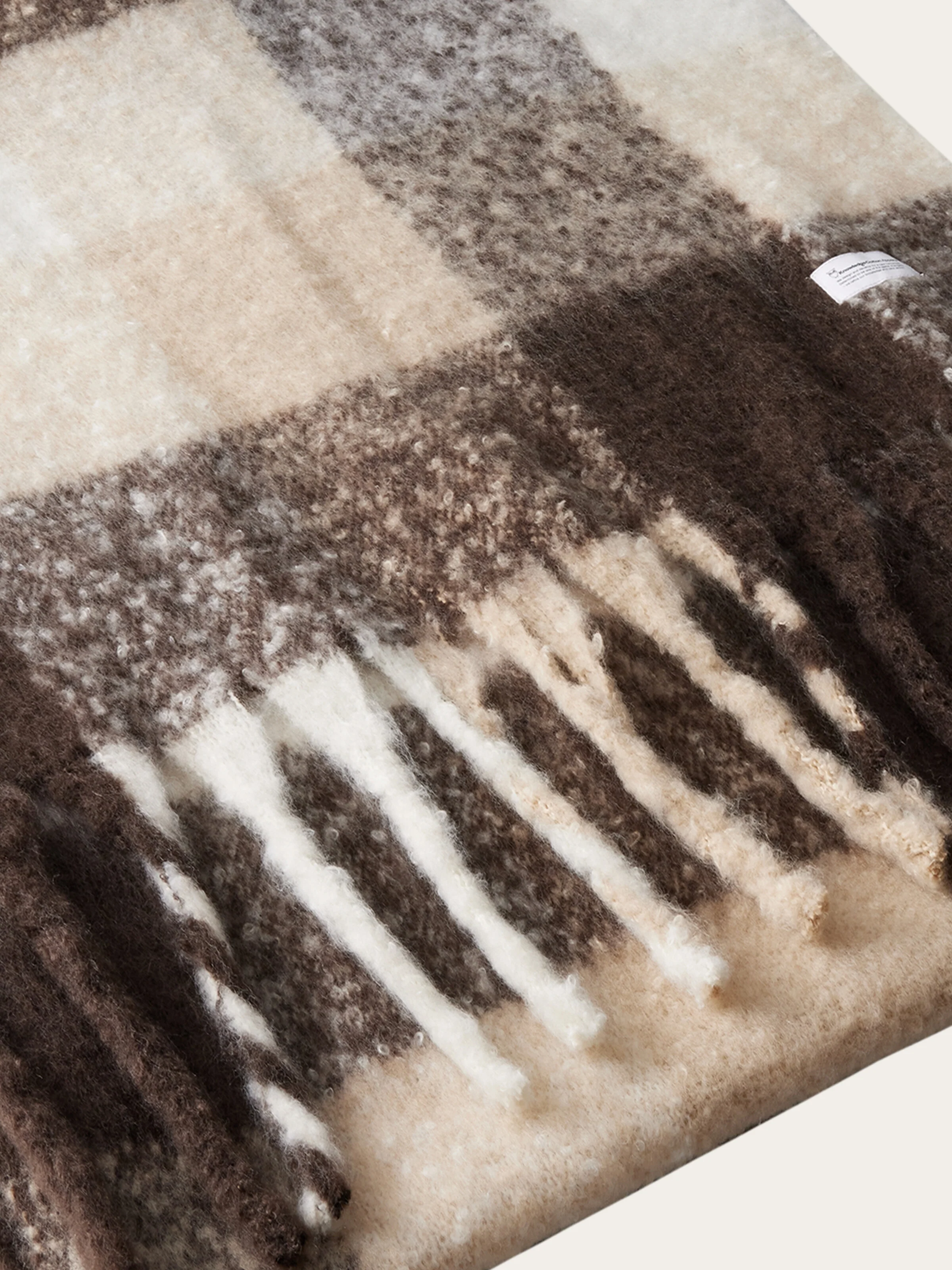 Recycled fringe scarf - Brown check - Image 4