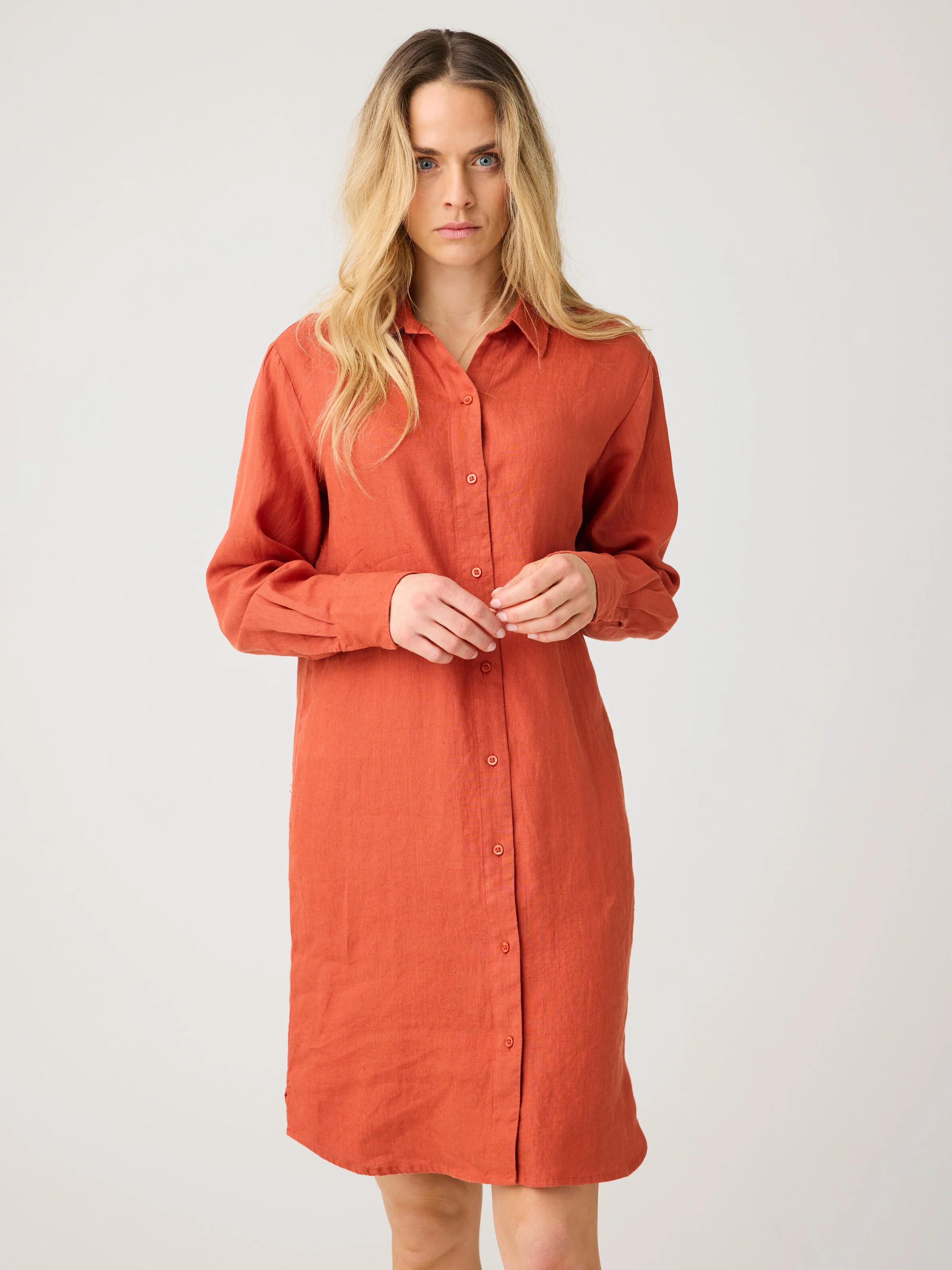 Classic linen dress - Burnt Brick - Image 3