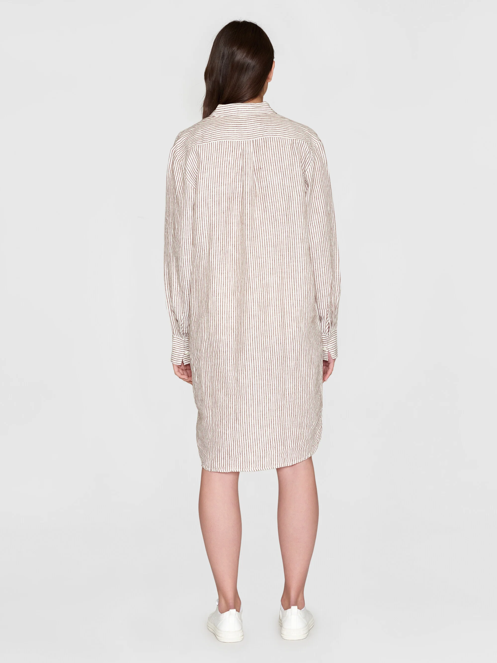Classic striped linen dress - GOTS/Vegan - Brown stripe - Image 3