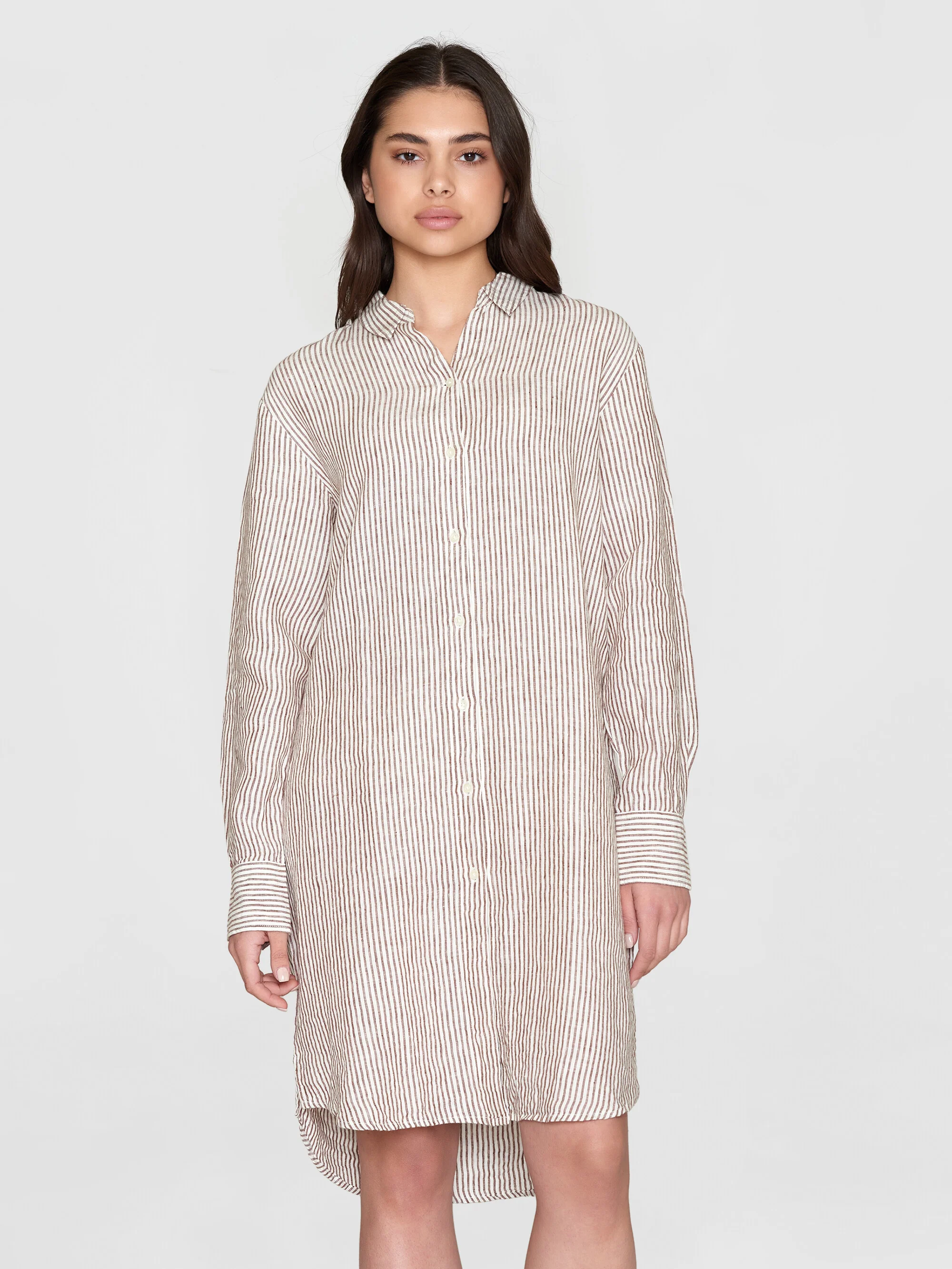 Classic striped linen dress - GOTS/Vegan - Brown stripe - Image 4