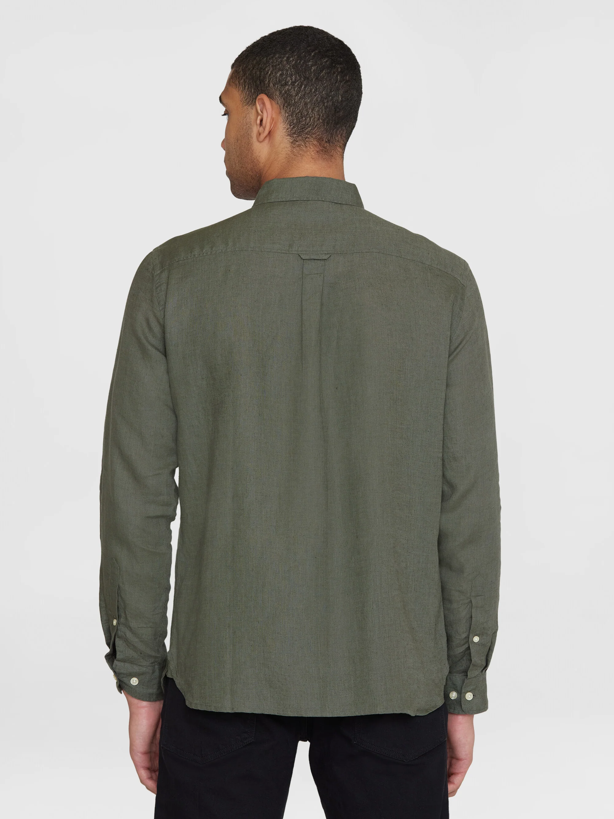 Custom fit linen shirt - Burned Olive - Image 3