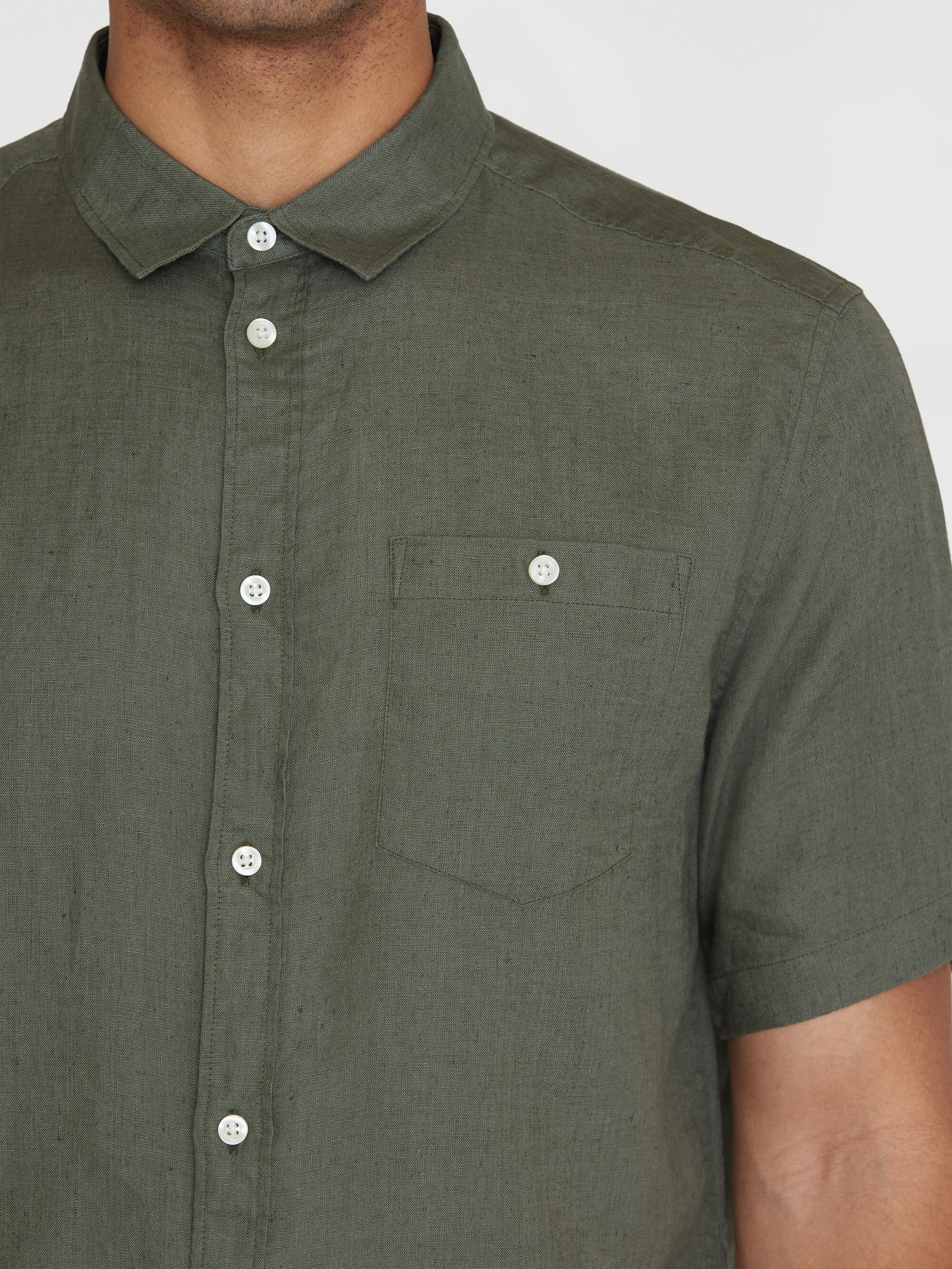 Custom fit linen short sleeve shirt - Burned Olive - Image 5