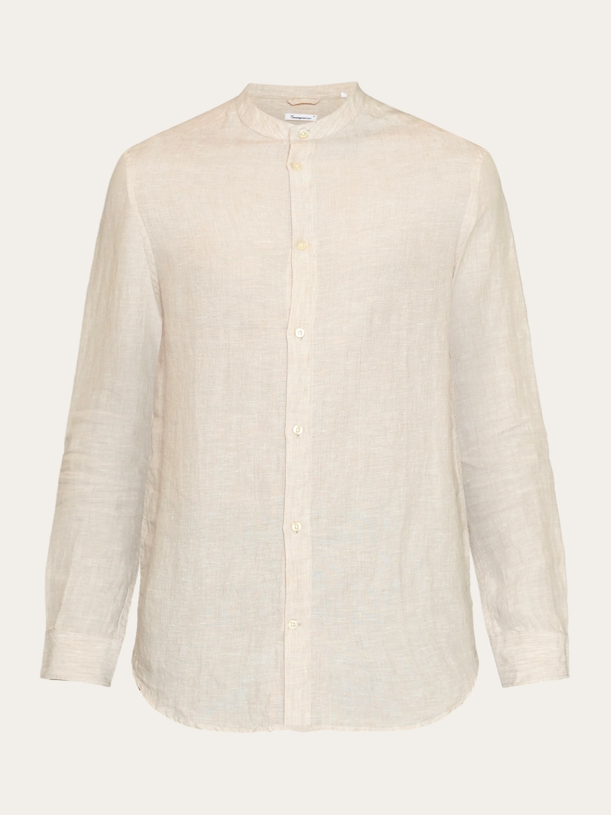 Custom fit linen stand collar shirt - Yarndyed Light feather gray