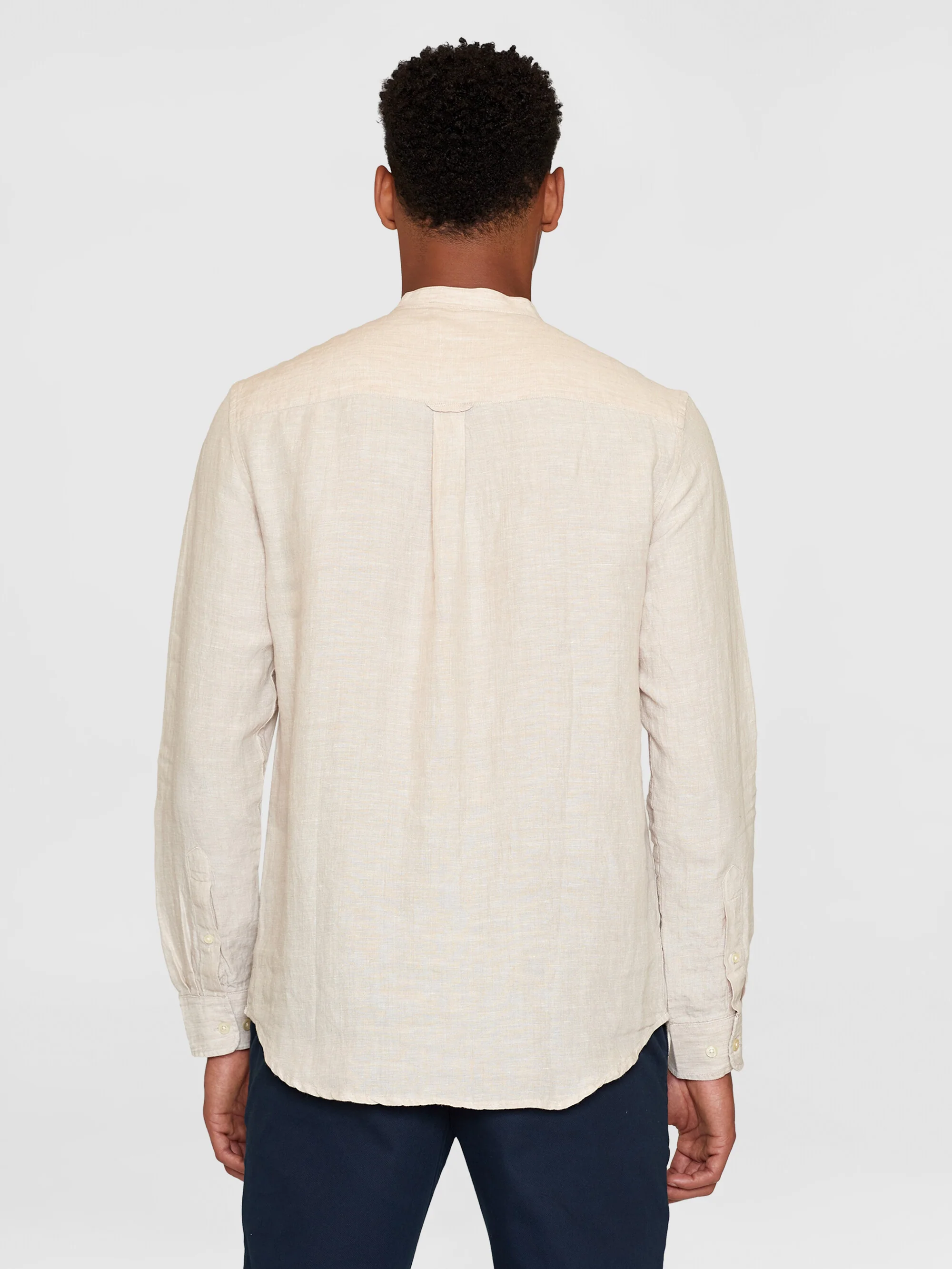 Custom fit linen stand collar shirt - Yarndyed Light feather gray - Image 3