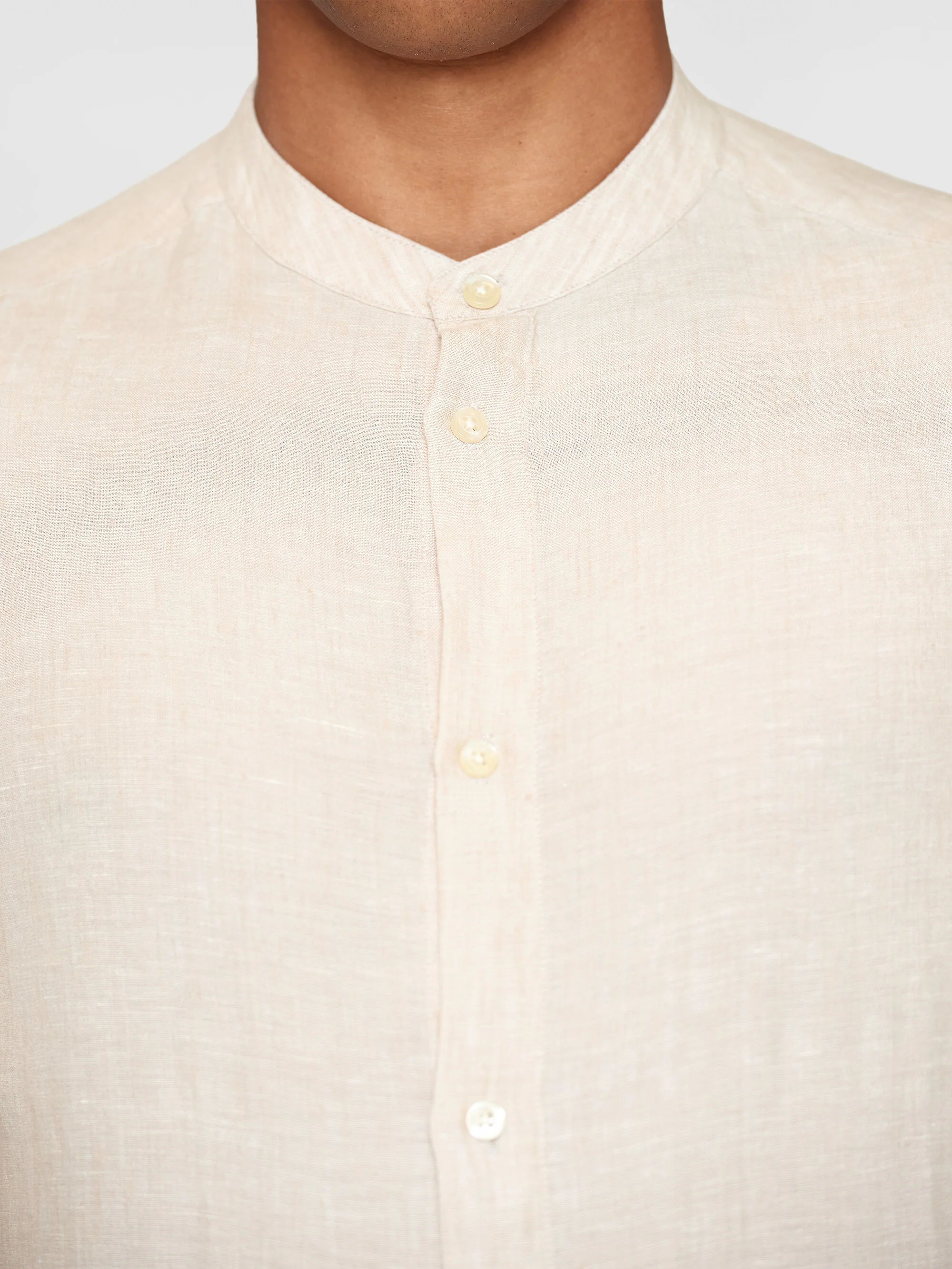 Custom fit linen stand collar shirt - Yarndyed Light feather gray - Image 5