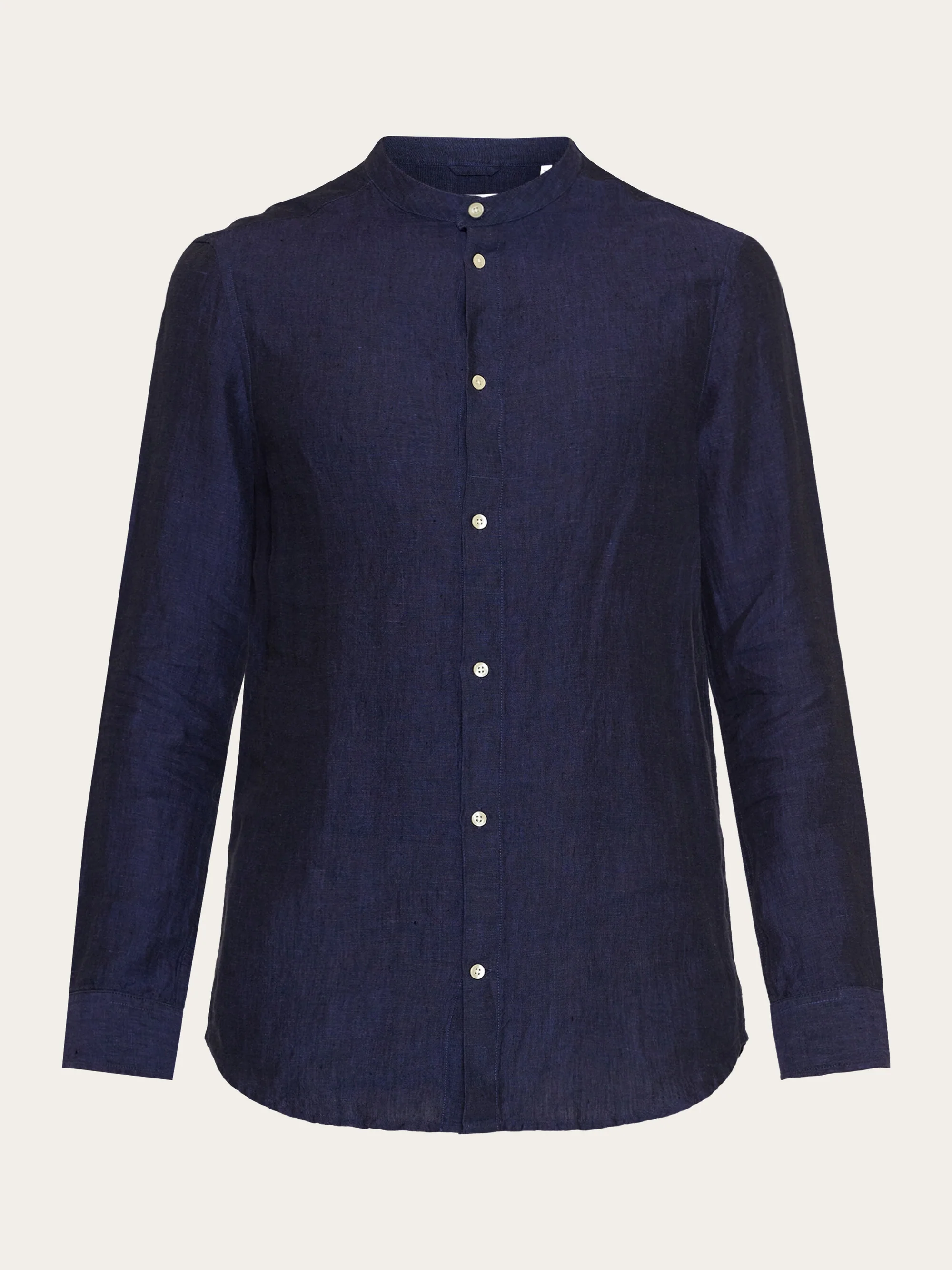 Custom fit linen stand collar shirt - Yarndyed Total Eclipse