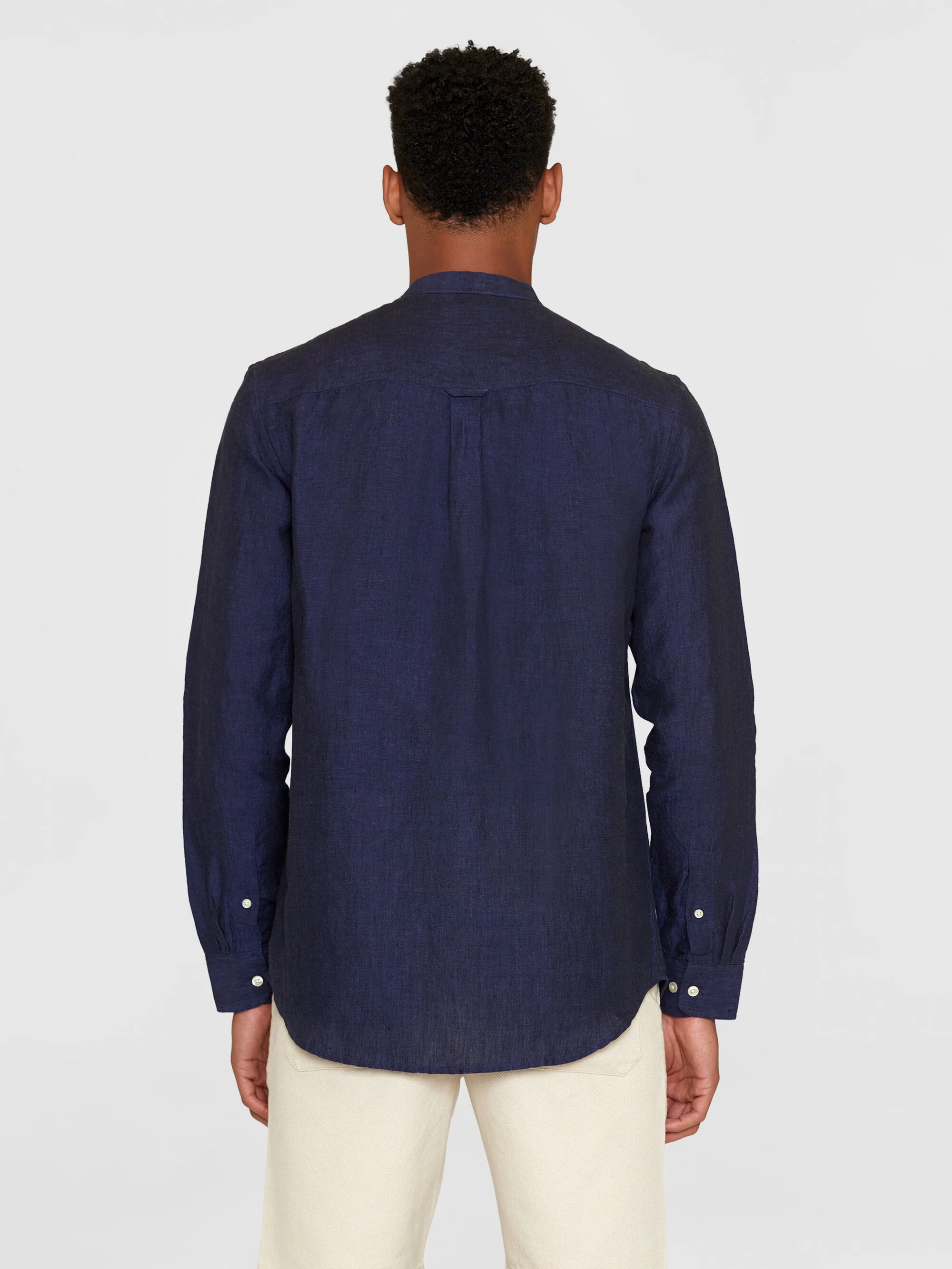 Custom fit linen stand collar shirt - Yarndyed Total Eclipse - Image 3