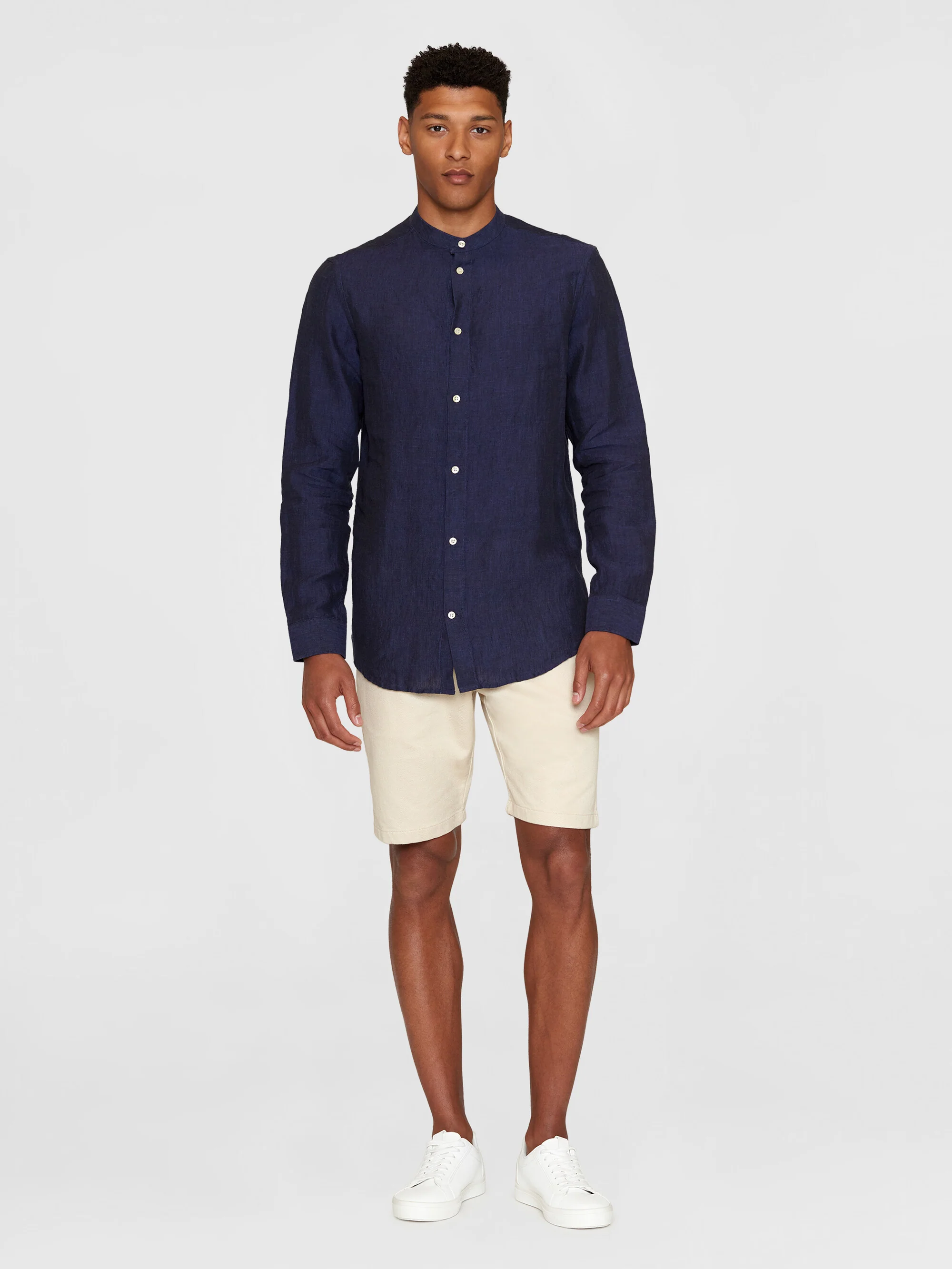 Custom fit linen stand collar shirt - Yarndyed Total Eclipse - Image 4