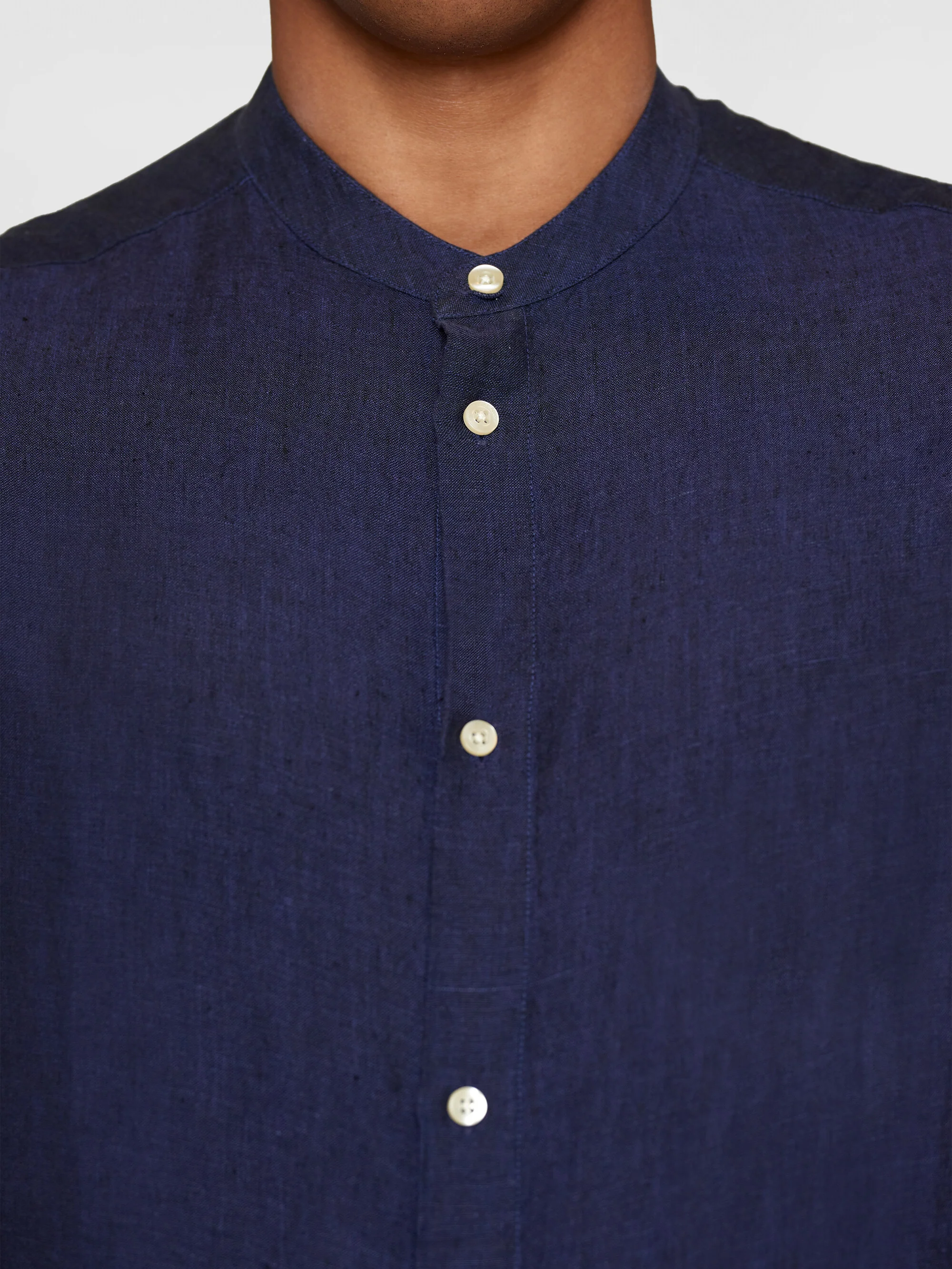 Custom fit linen stand collar shirt - Yarndyed Total Eclipse - Image 5