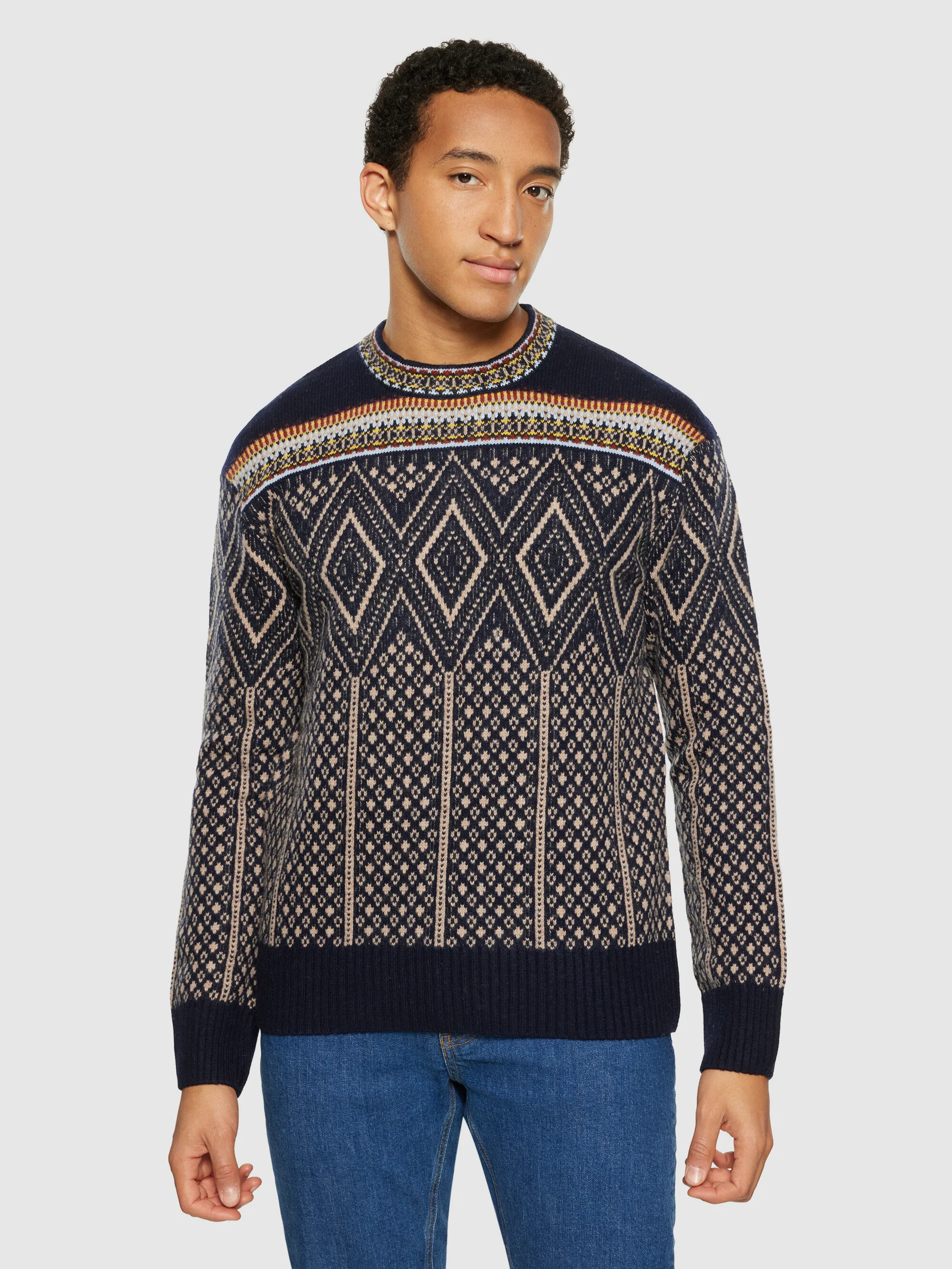 Fair Isle crew neck lambswool knit - RWS - Blue - Image 2