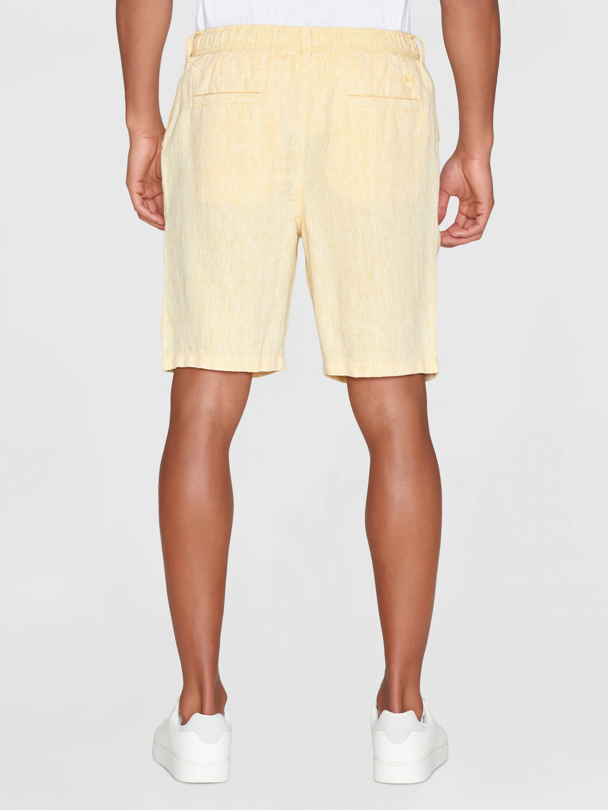 FIG loose herringbone linen elastic waist shorts - GOTS/Vegan - Misted Yellow - Image 3