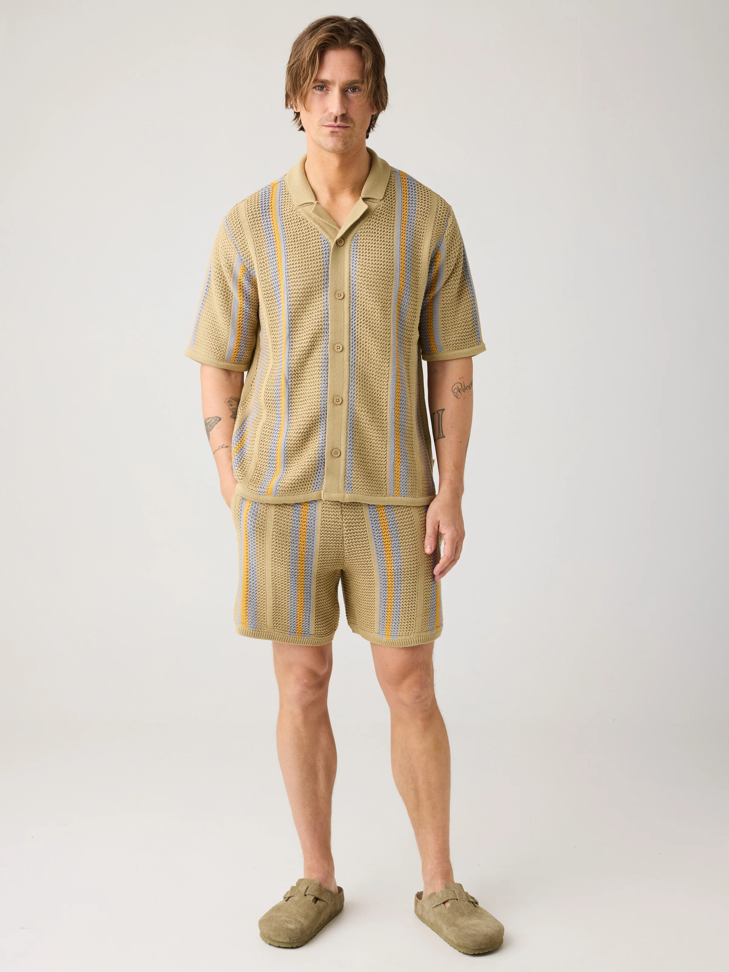 Fig loose knit shorts - Beige stripe - Image 2