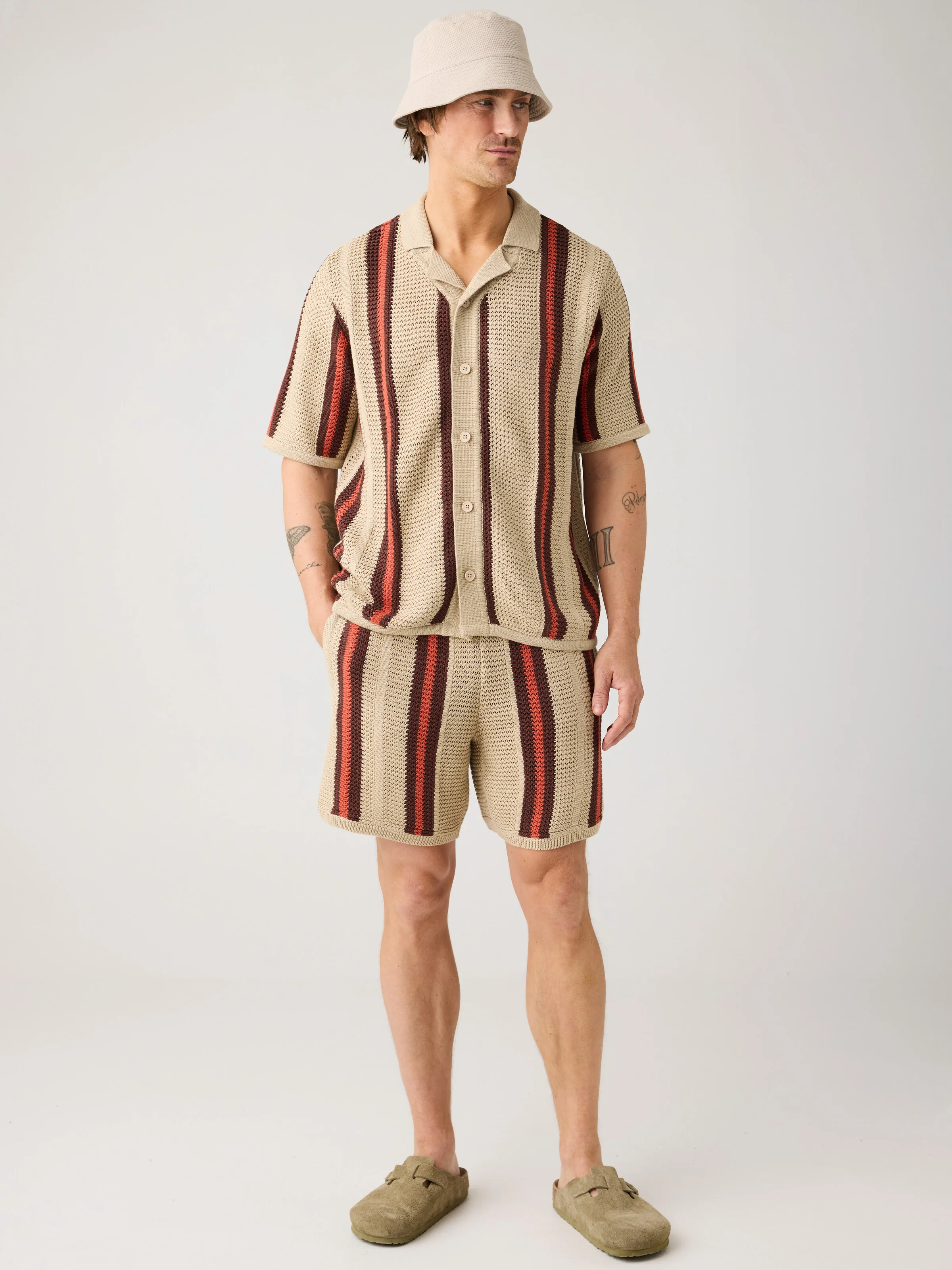 Fig loose knit shorts - Red Stripe - Image 2