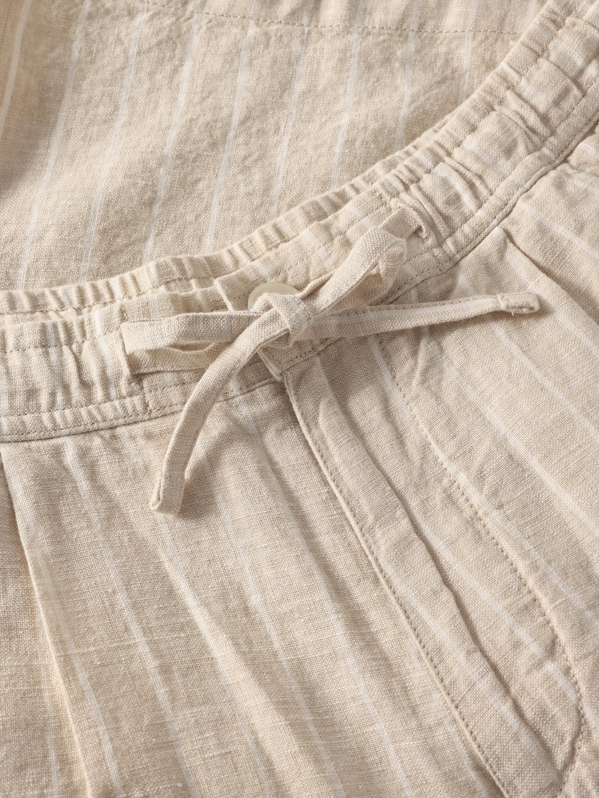 Fig loose linen shorts - Creme Stripe - Image 2