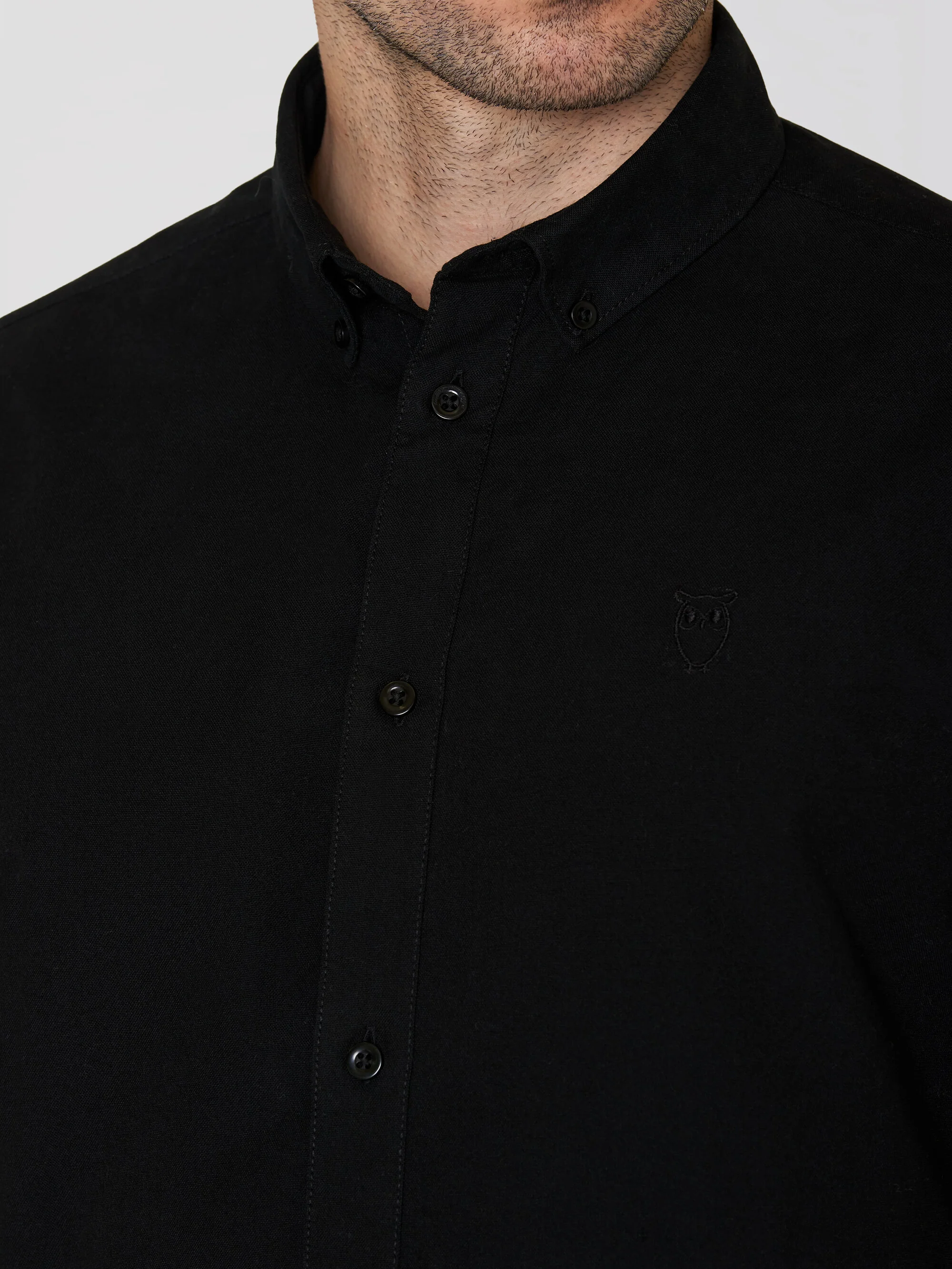 Harald Small Owl Oxford Regular Fit Shirt - GOTS/Vegan - Black Jet - Image 5
