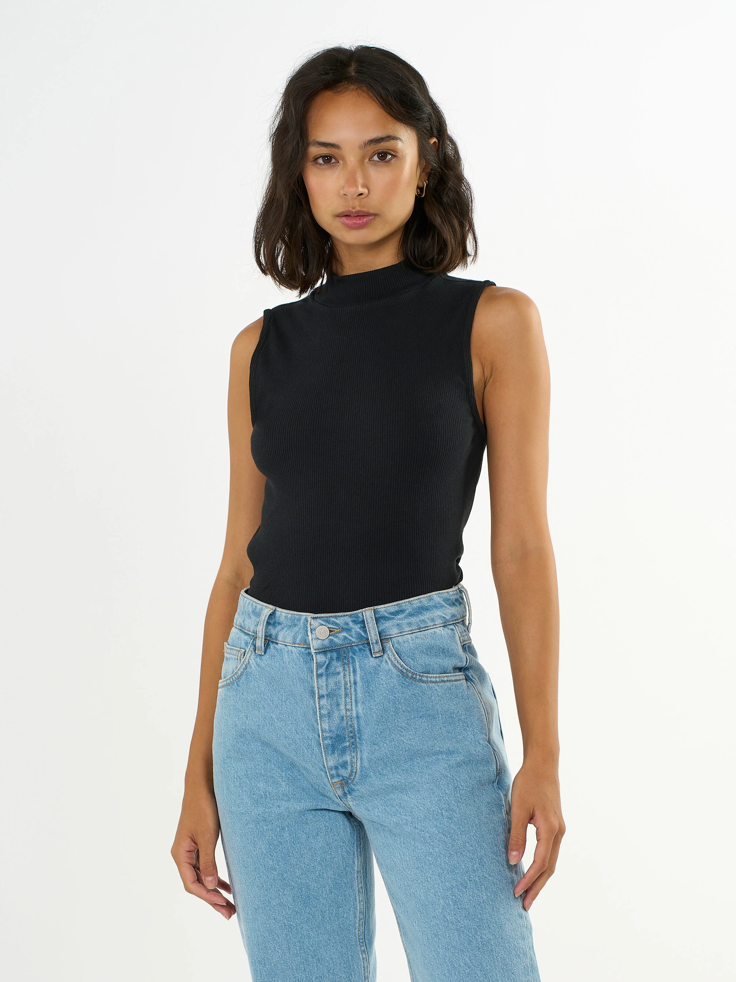 High neck rib top - Black Jet - Image 2