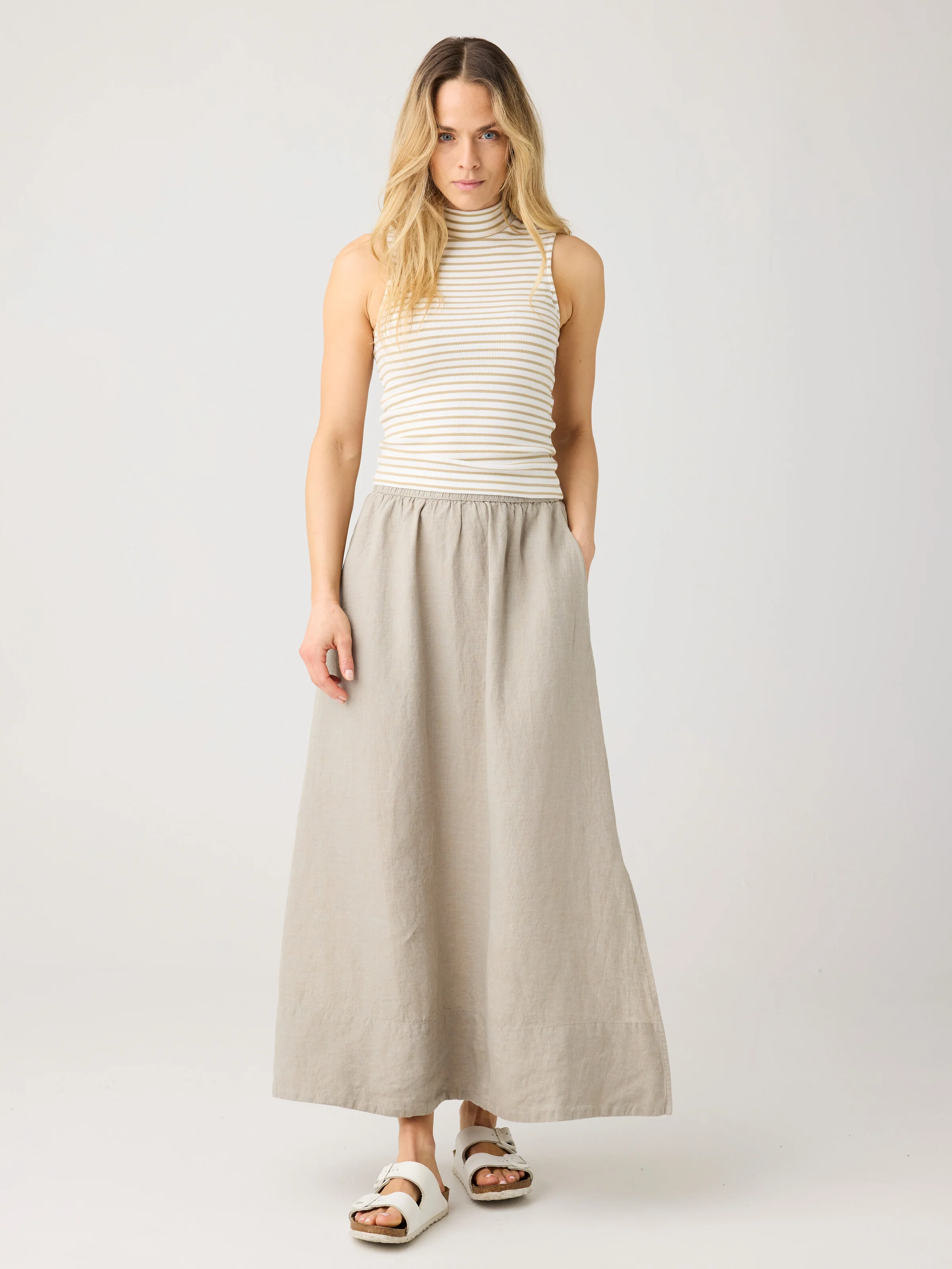 High neck rib top - Creme Stripe - Image 3