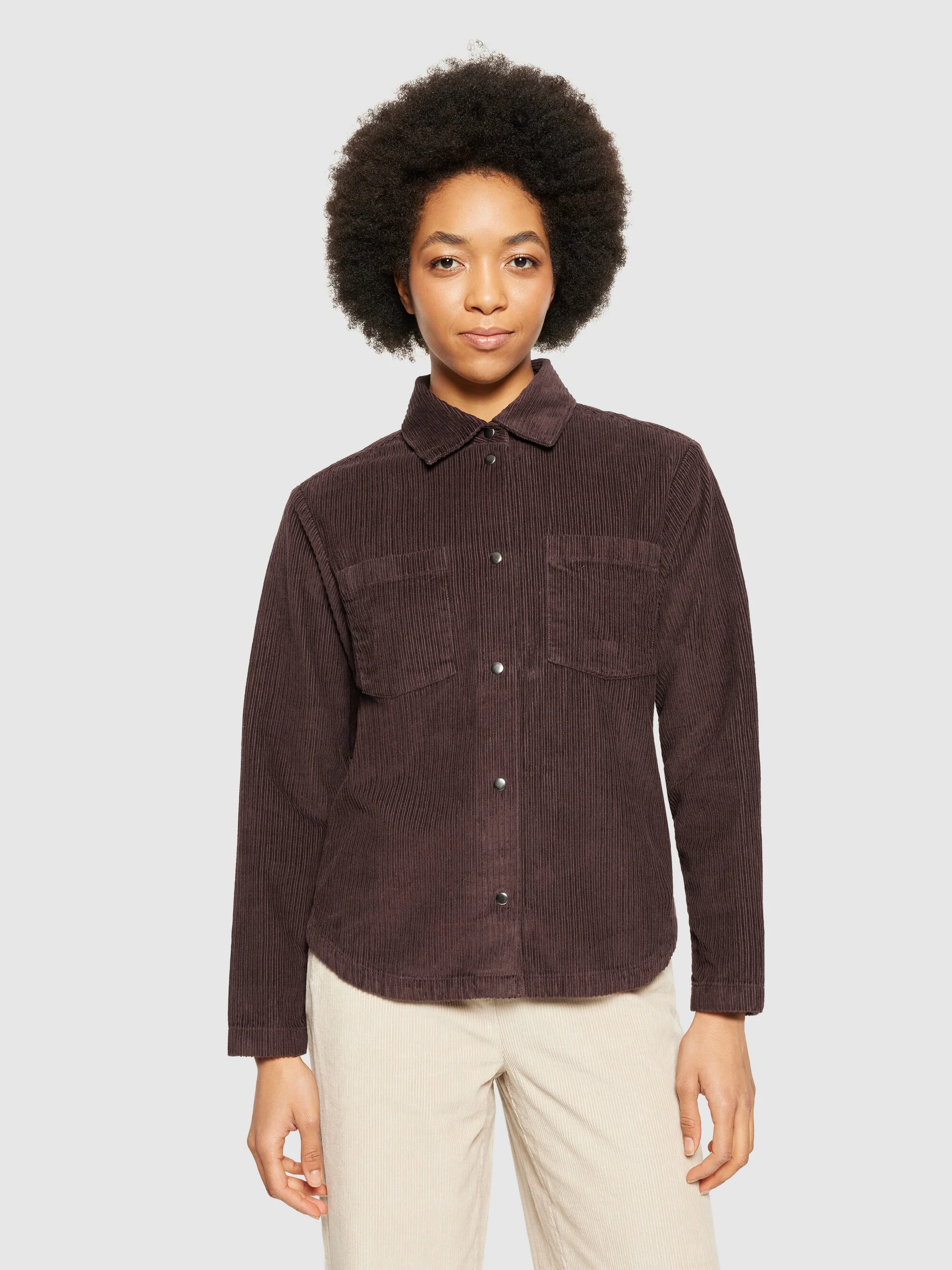 Irregular corduroy overshirt- GOTS/Vegan - Chocolate Plum - Image 2