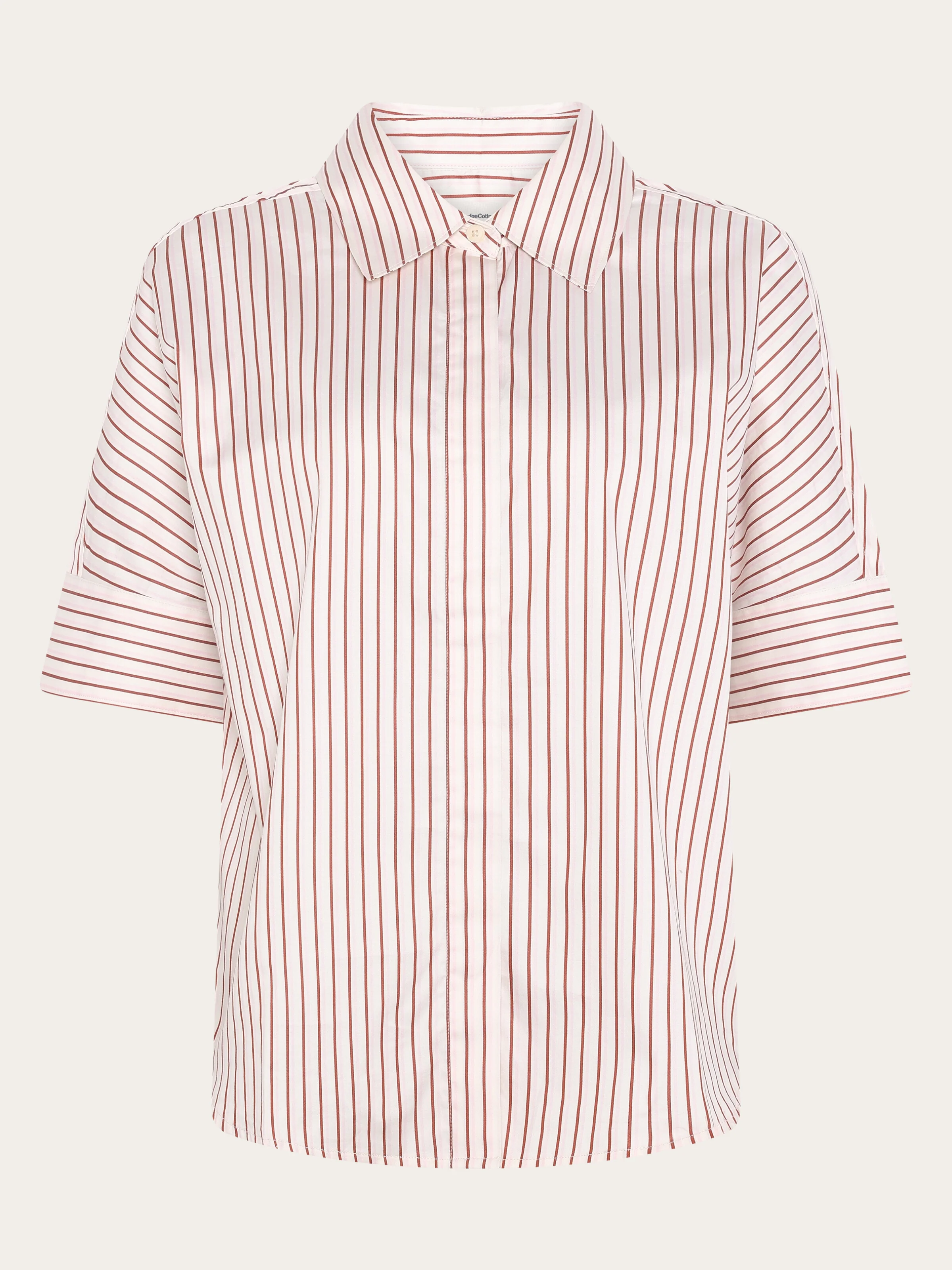 Islet regular satin short sleeve shirt - Red Stripe