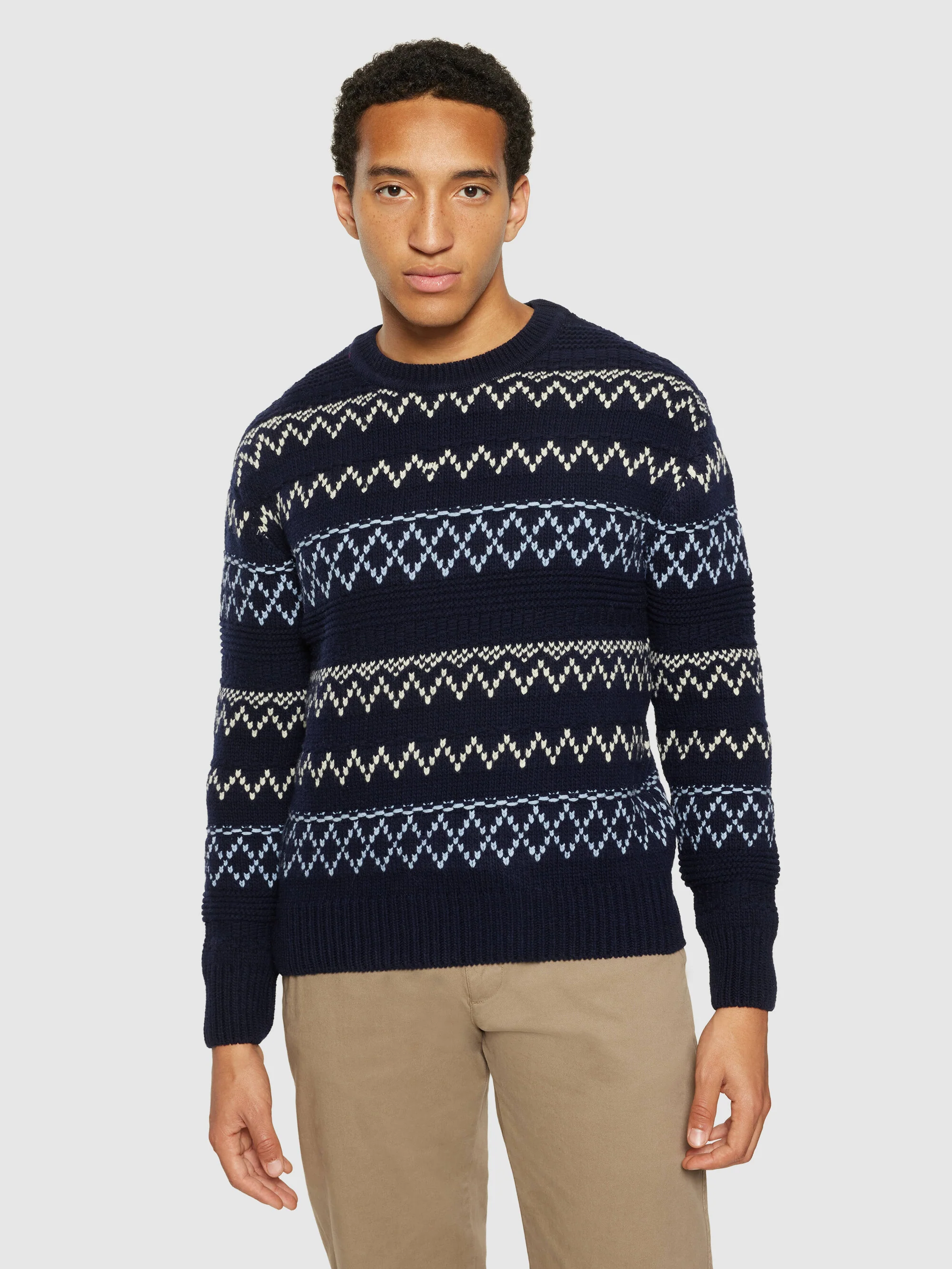 Knitted pattern crew neck - RWS - Blue stripe - Image 2