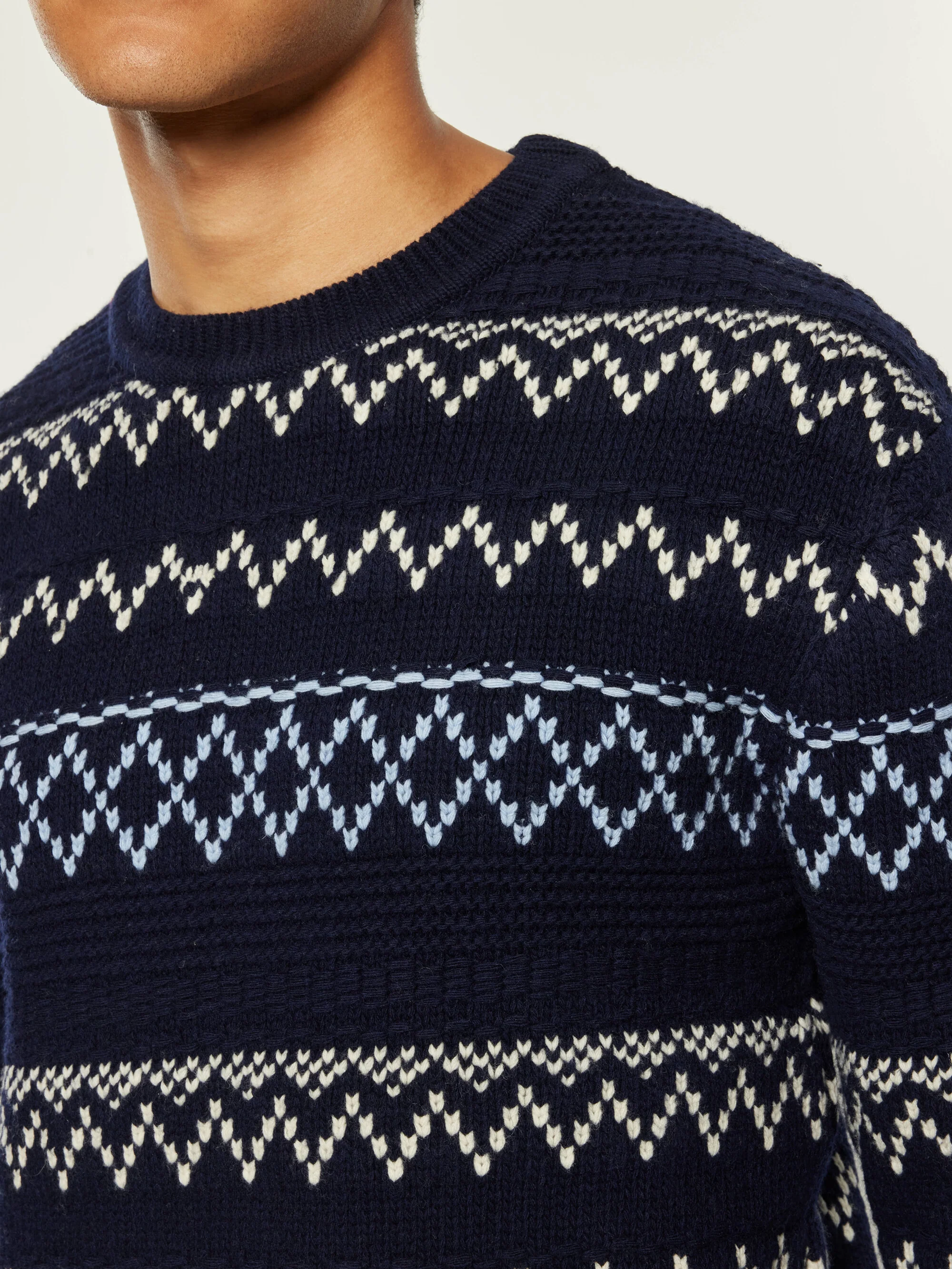 Knitted pattern crew neck - RWS - Blue stripe - Image 5
