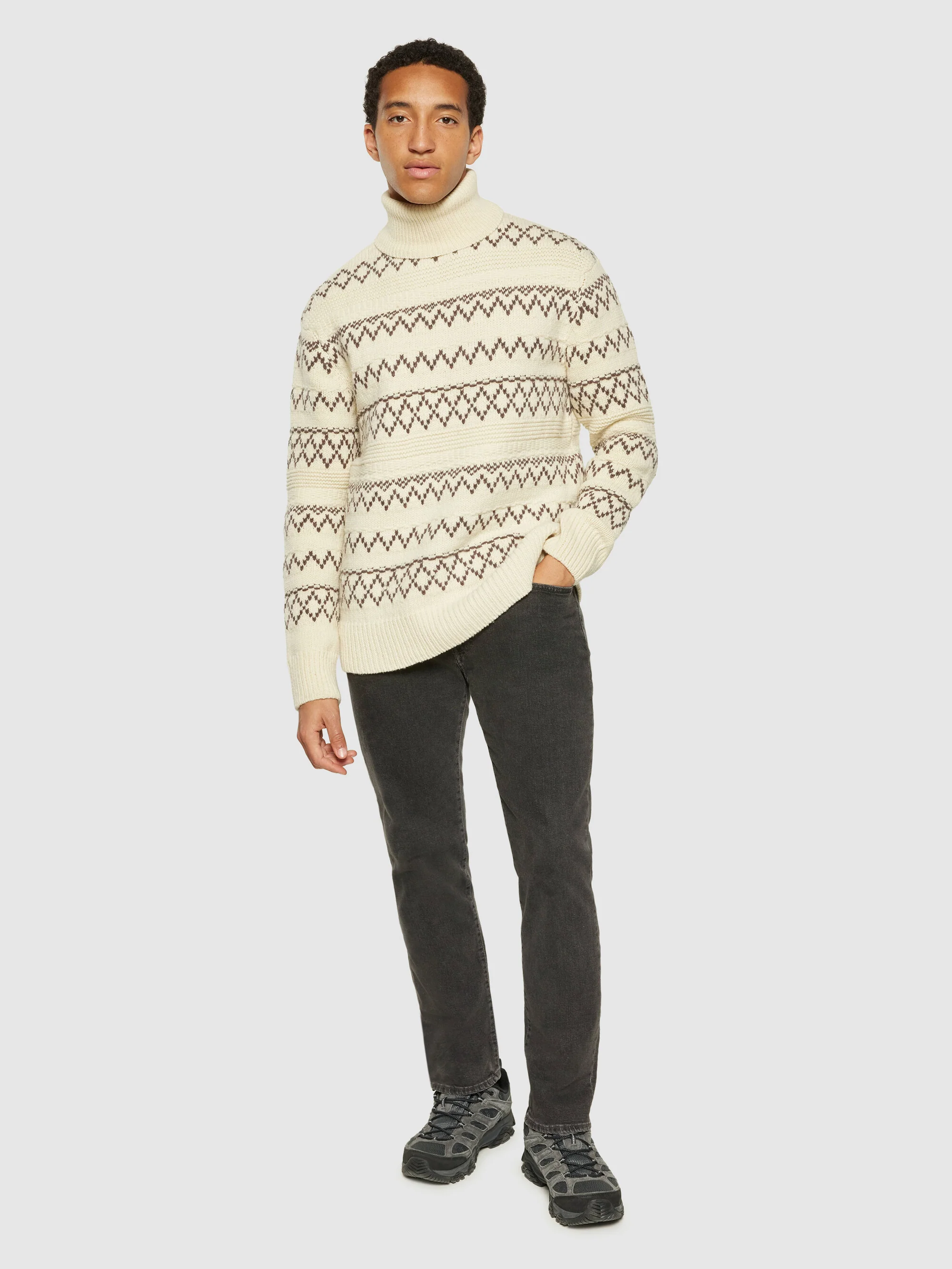 Knitted pattern roll neck - RWS - Beige stripe - Image 4