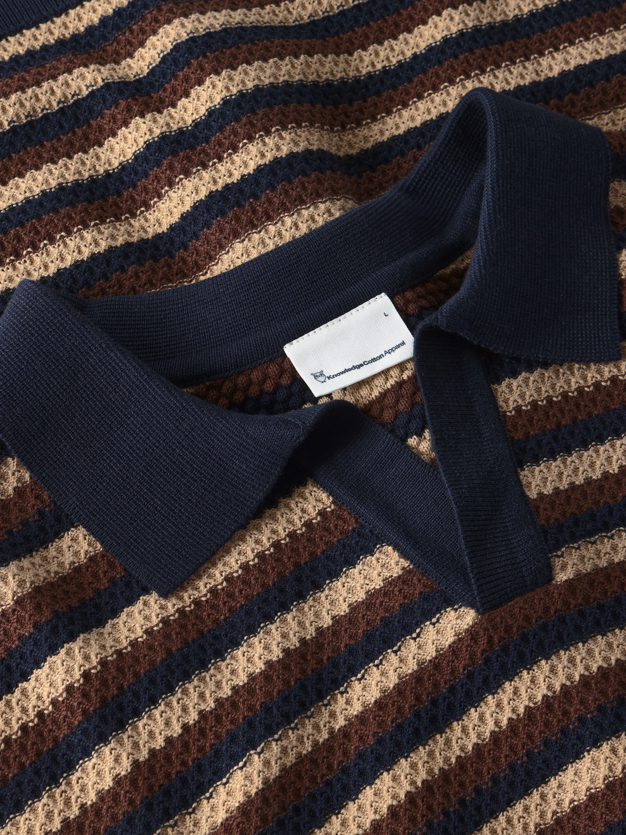 Knitted stripe polo - Brown stripe - Image 3